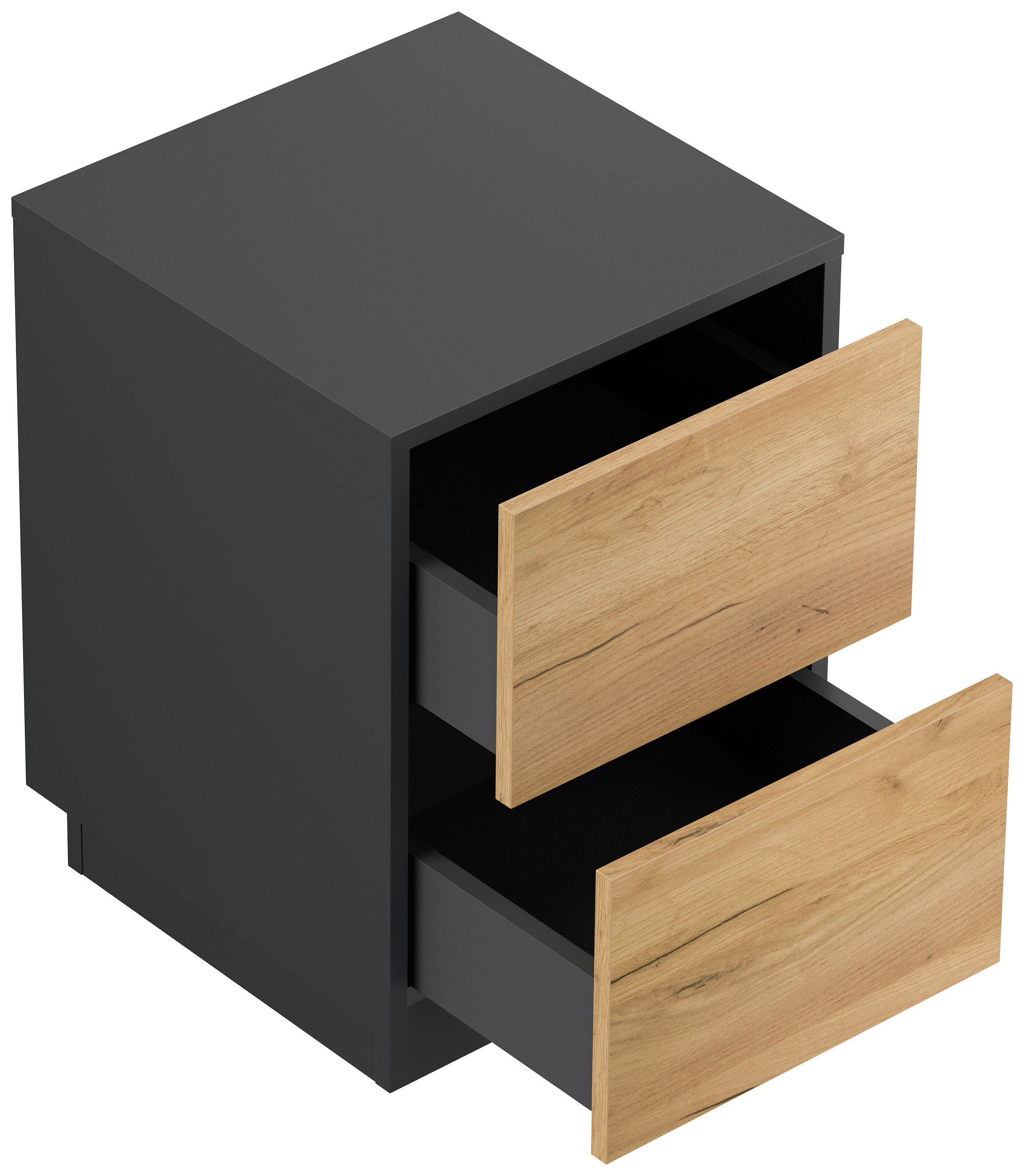 Design Nachttisch Concepto S 40cm stehend, 2 Pushauszüge Grafit Eiche