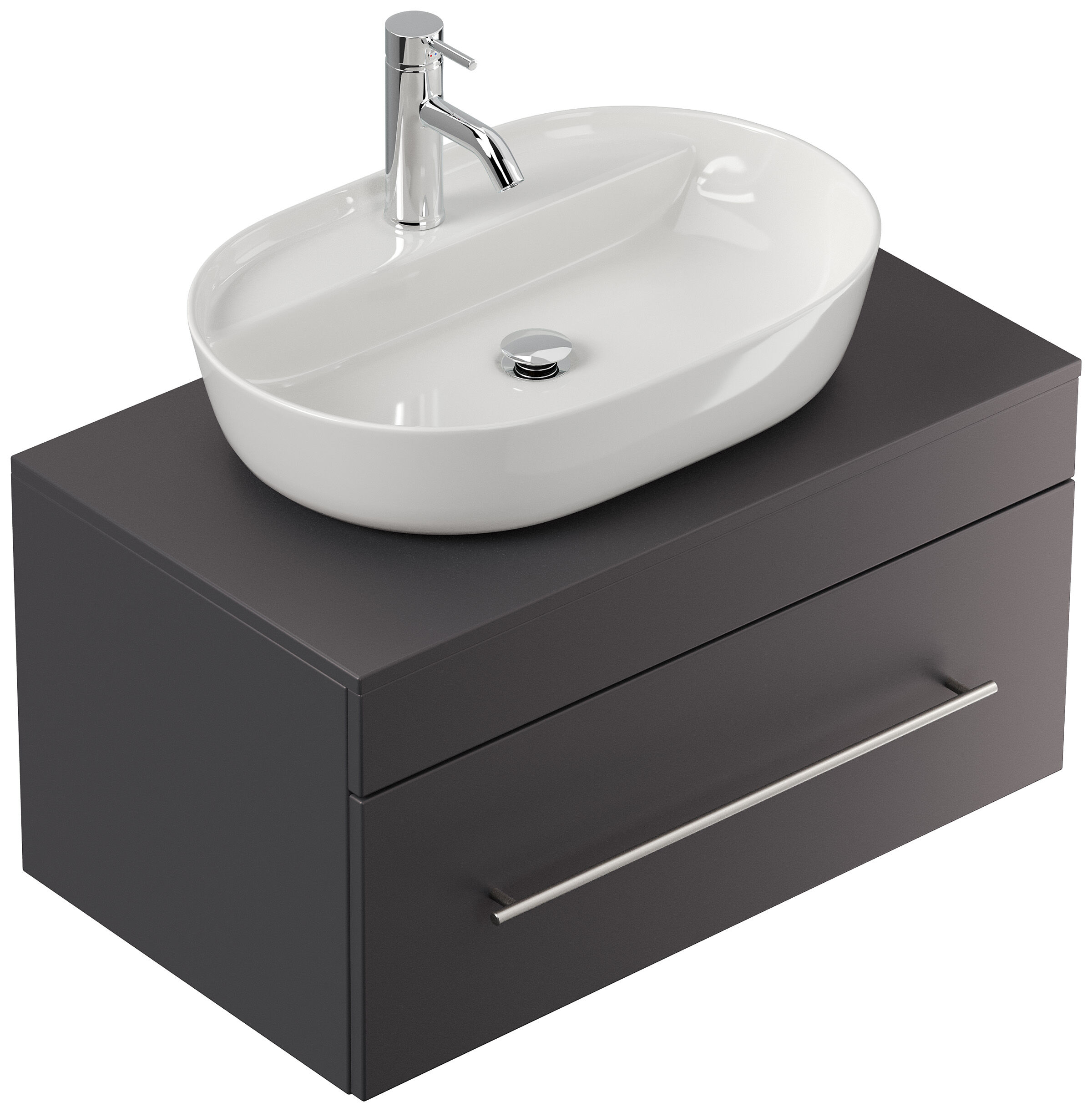 Badmöbel PEGASUS 80cm mit Design Aufsatzwaschbecken anthrazit