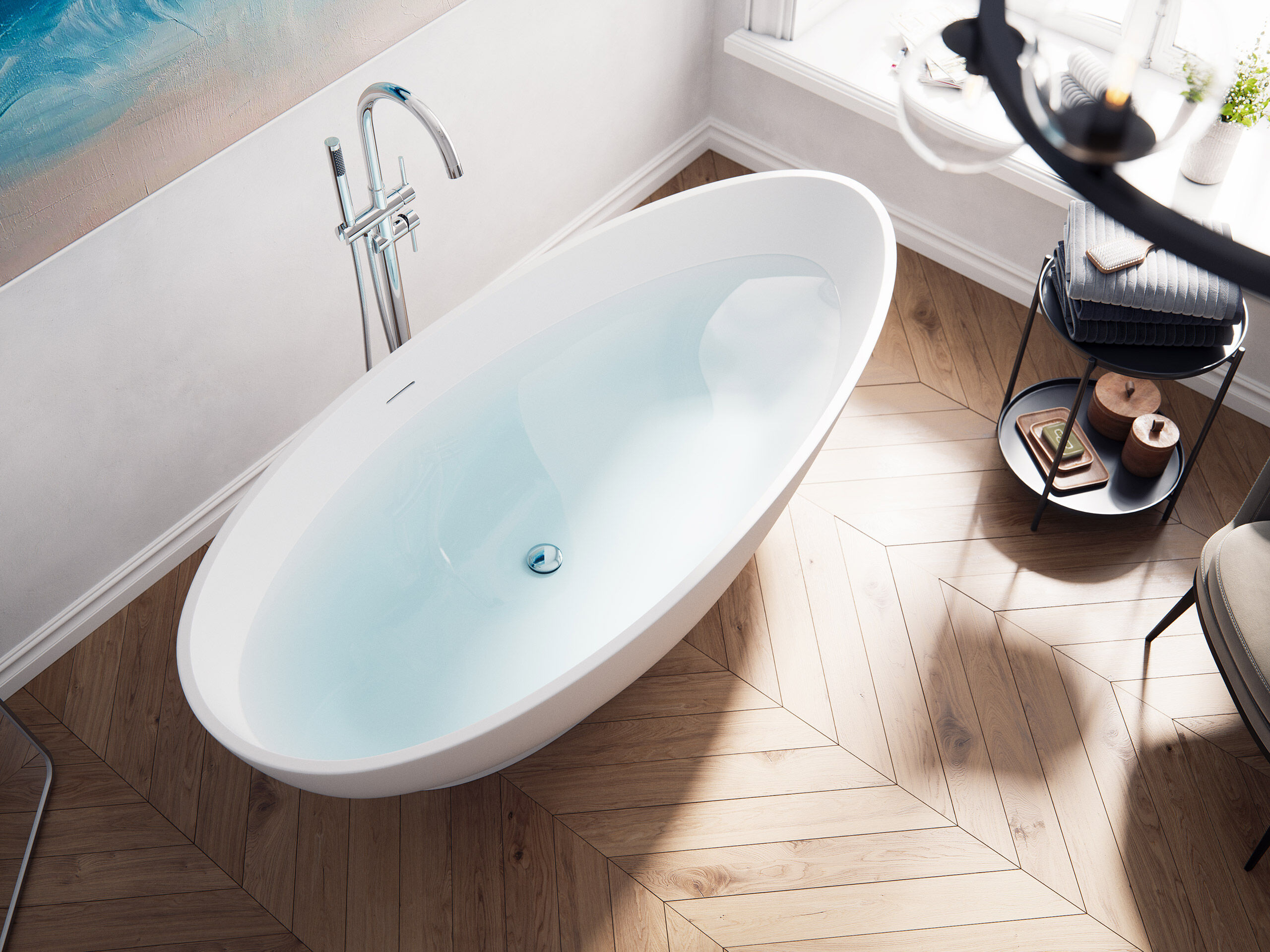 Freistehende Badewanne Iconic 190 Solid Stone Weiß matt