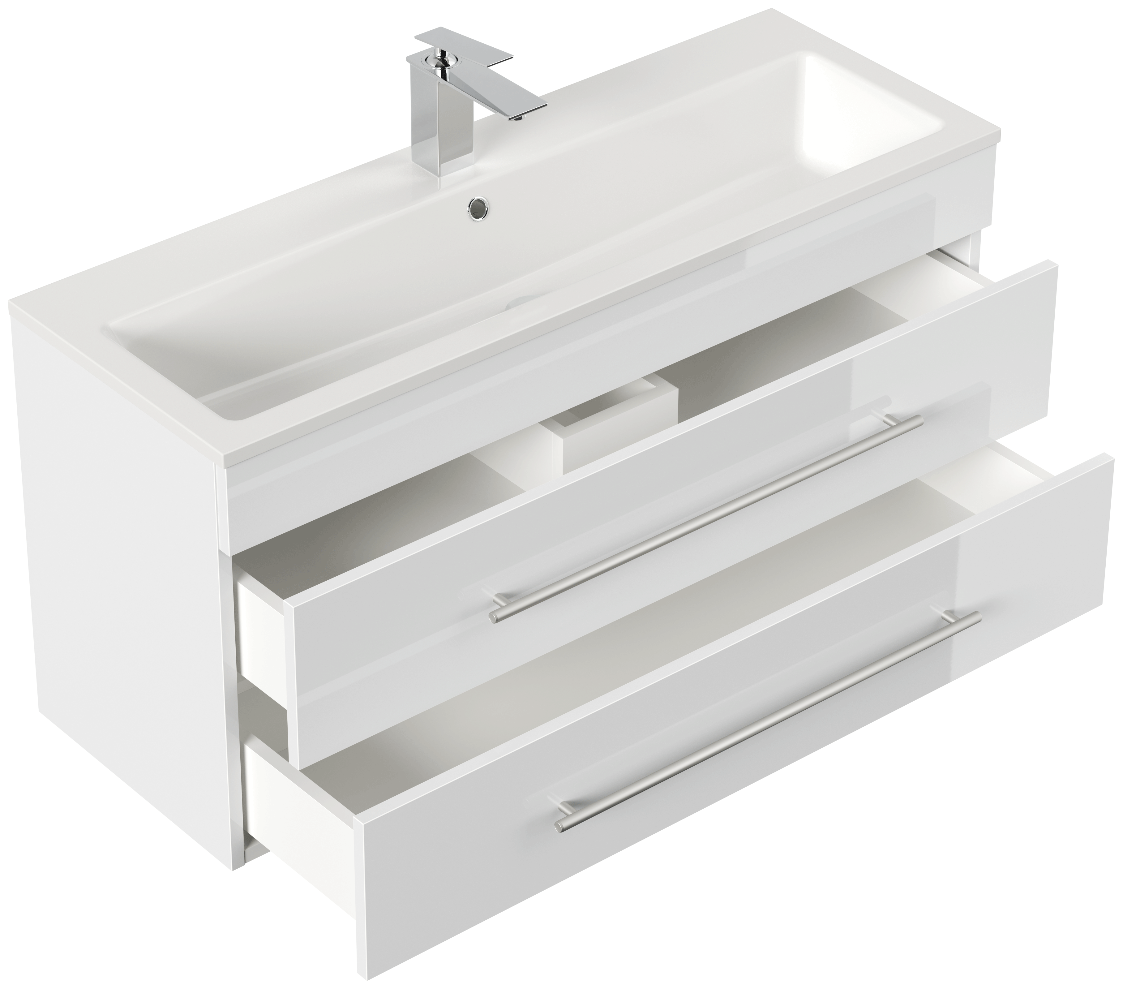 Badmöbel Mars 1000 SlimLine 100x36cm mit 2 SoftClose Schubladen weiss hochglanz