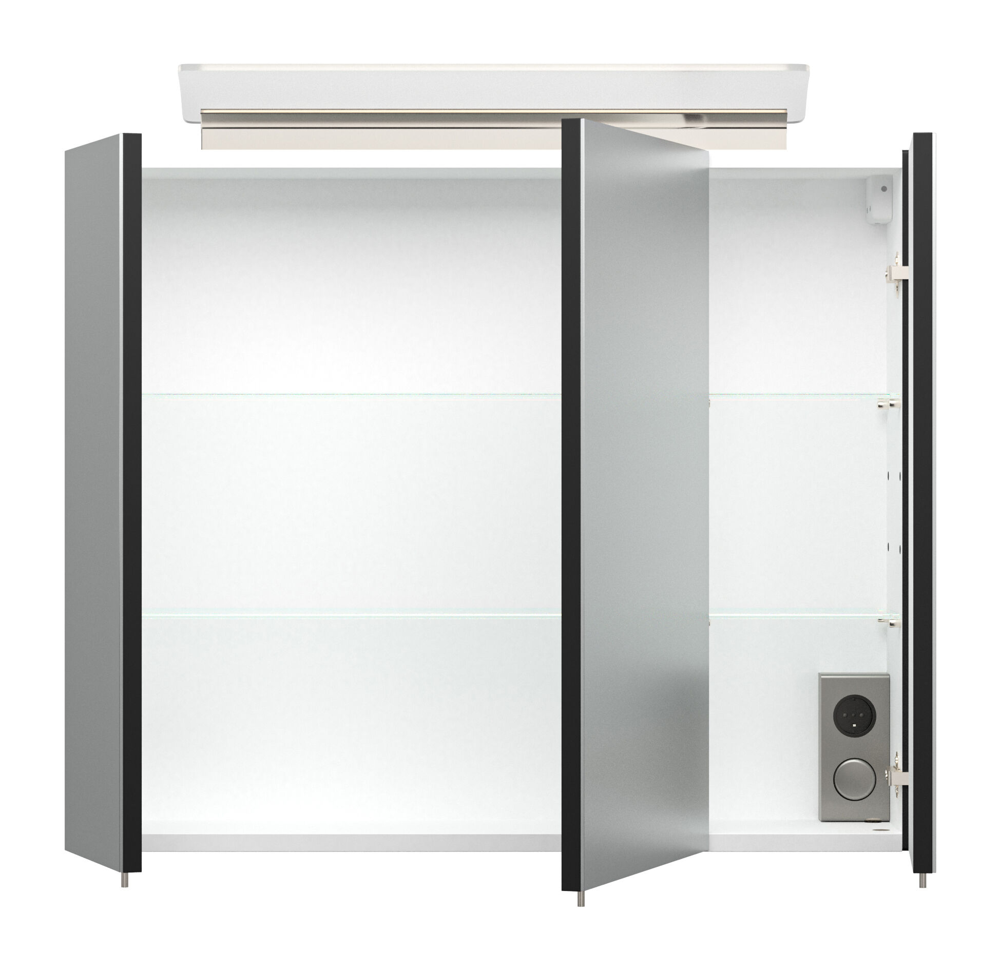 Spiegelschrank 75cm inkl. Design LED-Lampe und Glasböden beton