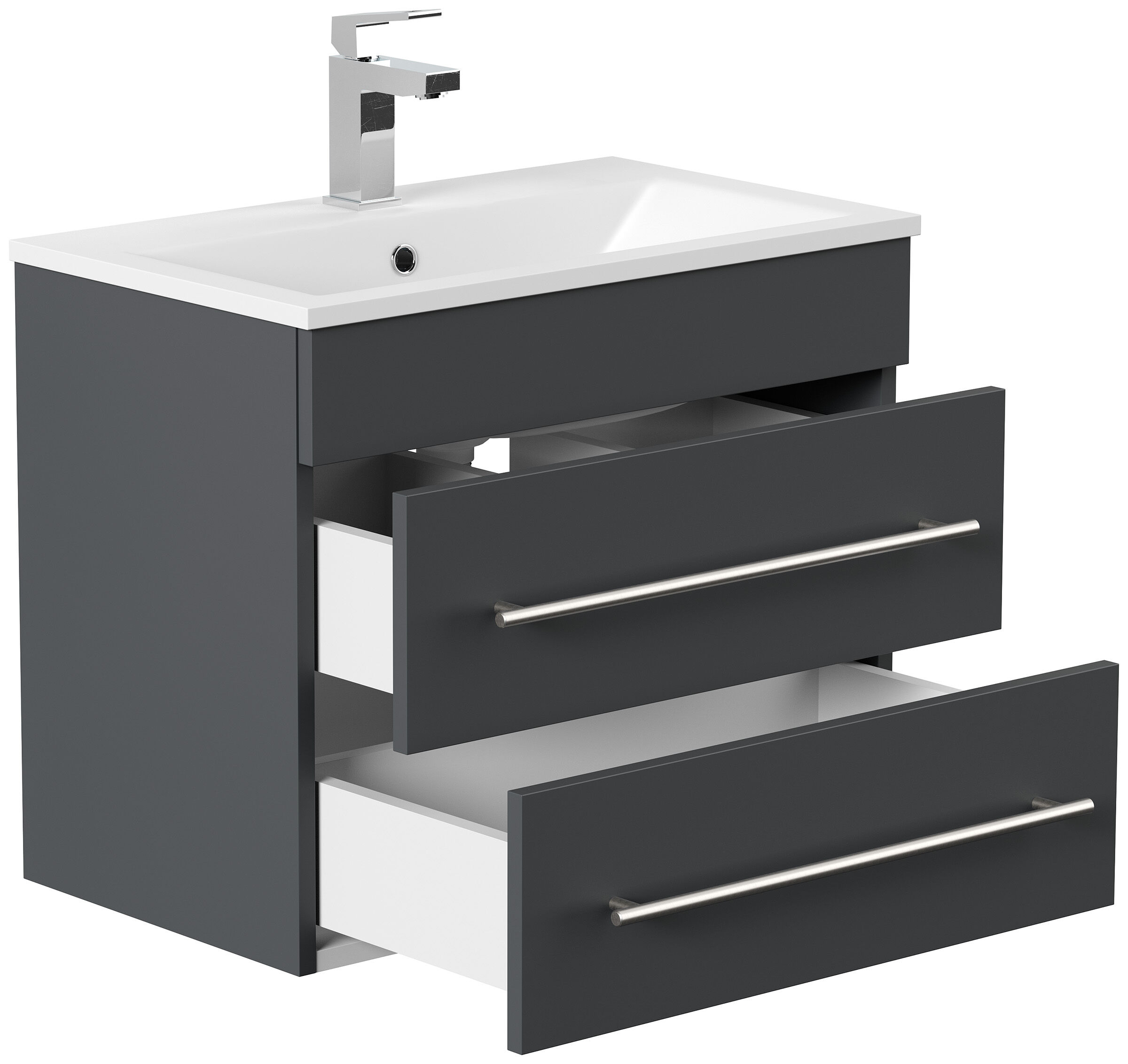 Badmöbel Mona 60x36cm mit 2 SoftClose Schubladen weiss hochglanz