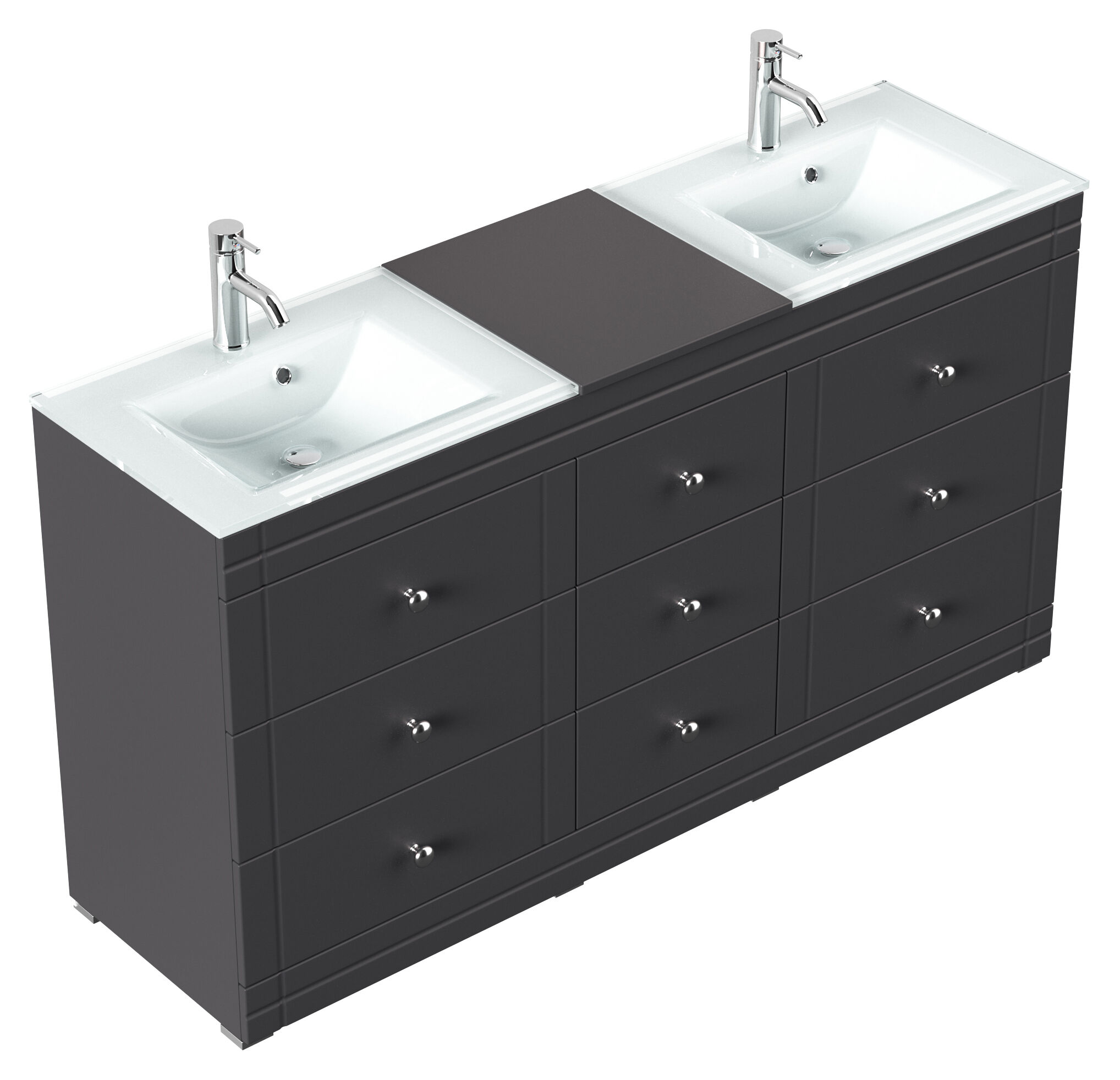 Stand Doppel Badmöbel Vitro Klassik inkl. Glasbecken schwarz