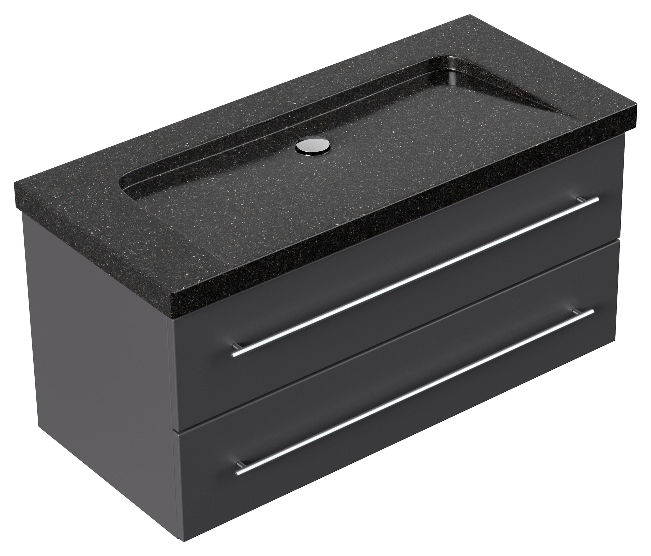 Badmöbel Granit Galaxy Black Damo 100 cm ohne Hahnloch SoftClose anthrazit