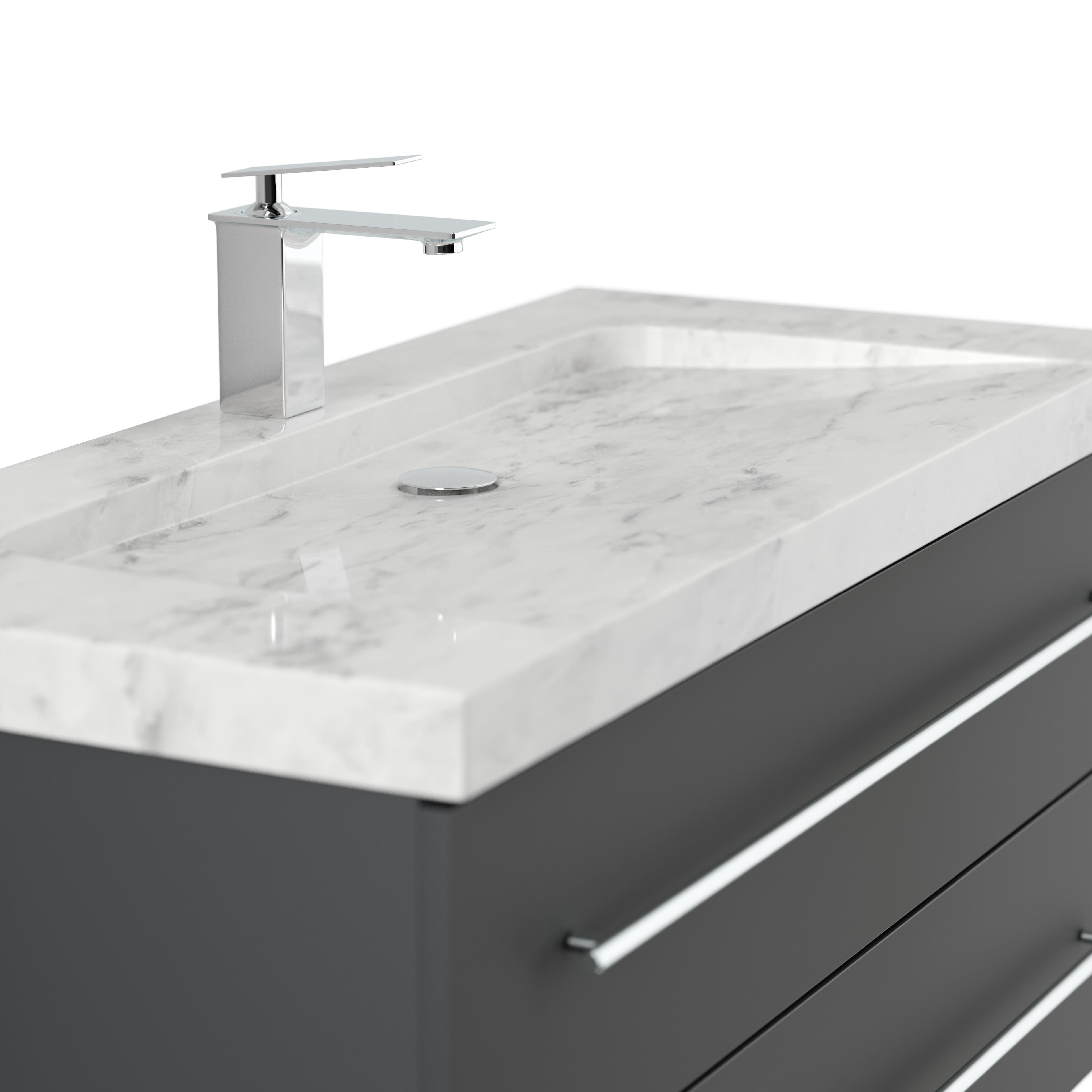 Badmöbel Marmor Carrara White Damo 100 cm 1 Hahnloch SoftClose grafit