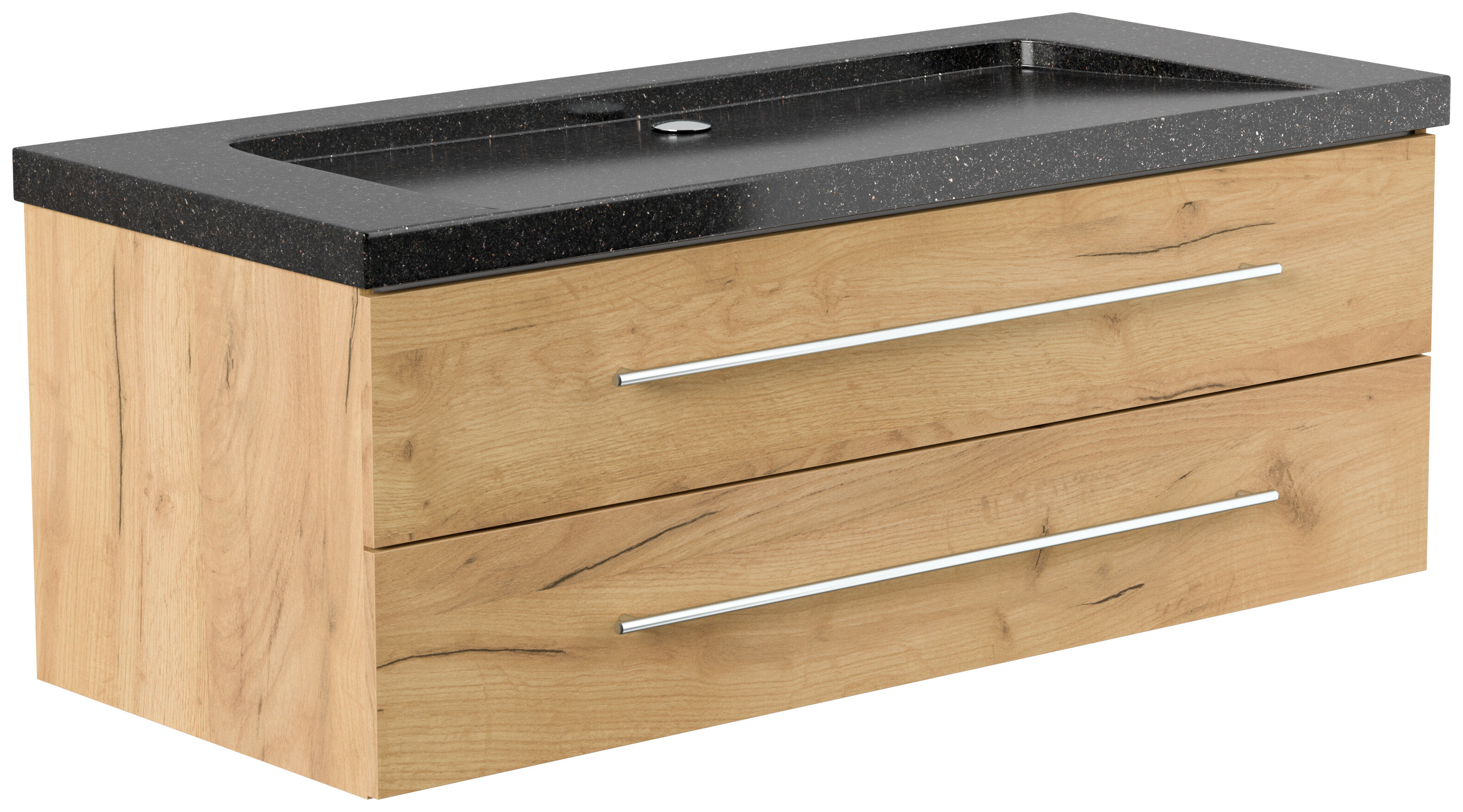 Badmöbel Granit Galaxy Black Damo 130 cm ohne Hahnloch SoftClose weiß hochglanz