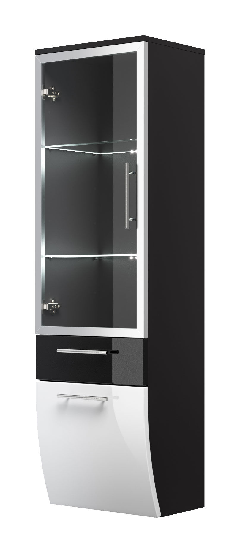 Hochschrank Salona 135 cm mit Glastür Weiss hochglanz/Grafit hochglanz