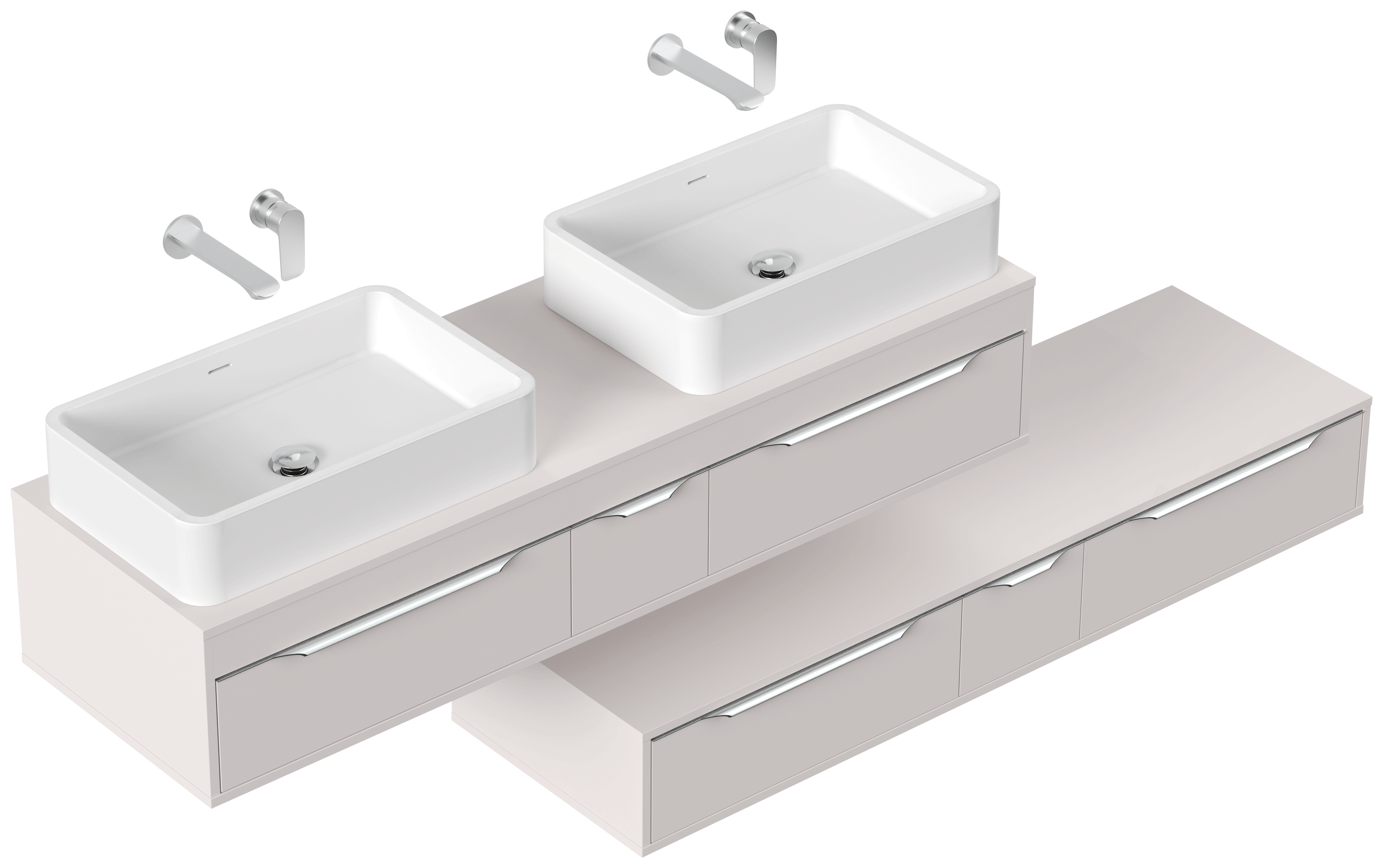 Doppelbadmöbel Elements 150cm mit 2 runden Aufsatzwaschbecken kaschmir