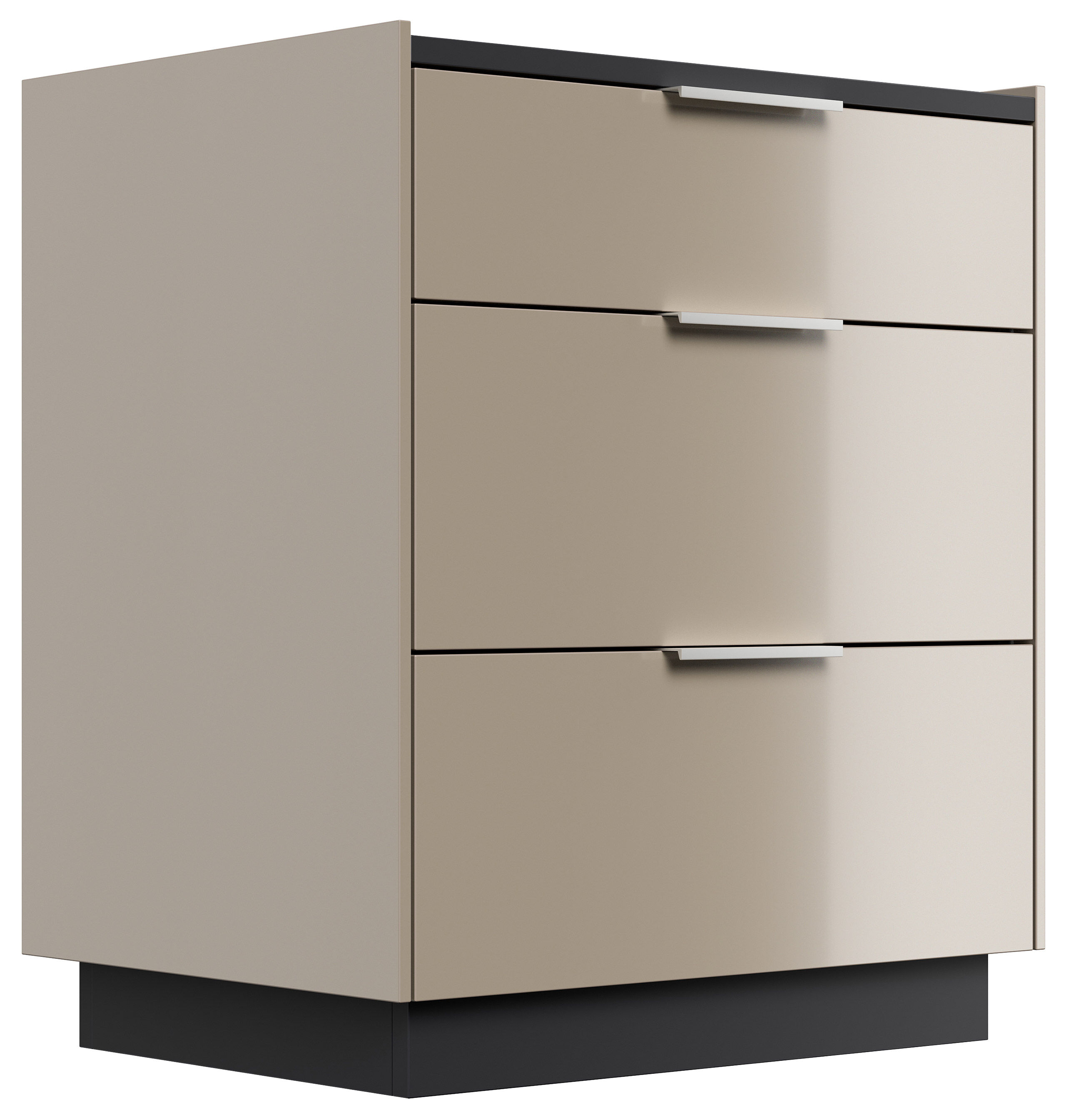 Nachttisch Tamilis 60cm, 3 Softeinzüge lackiert Creme Grafit für Boxspringbett