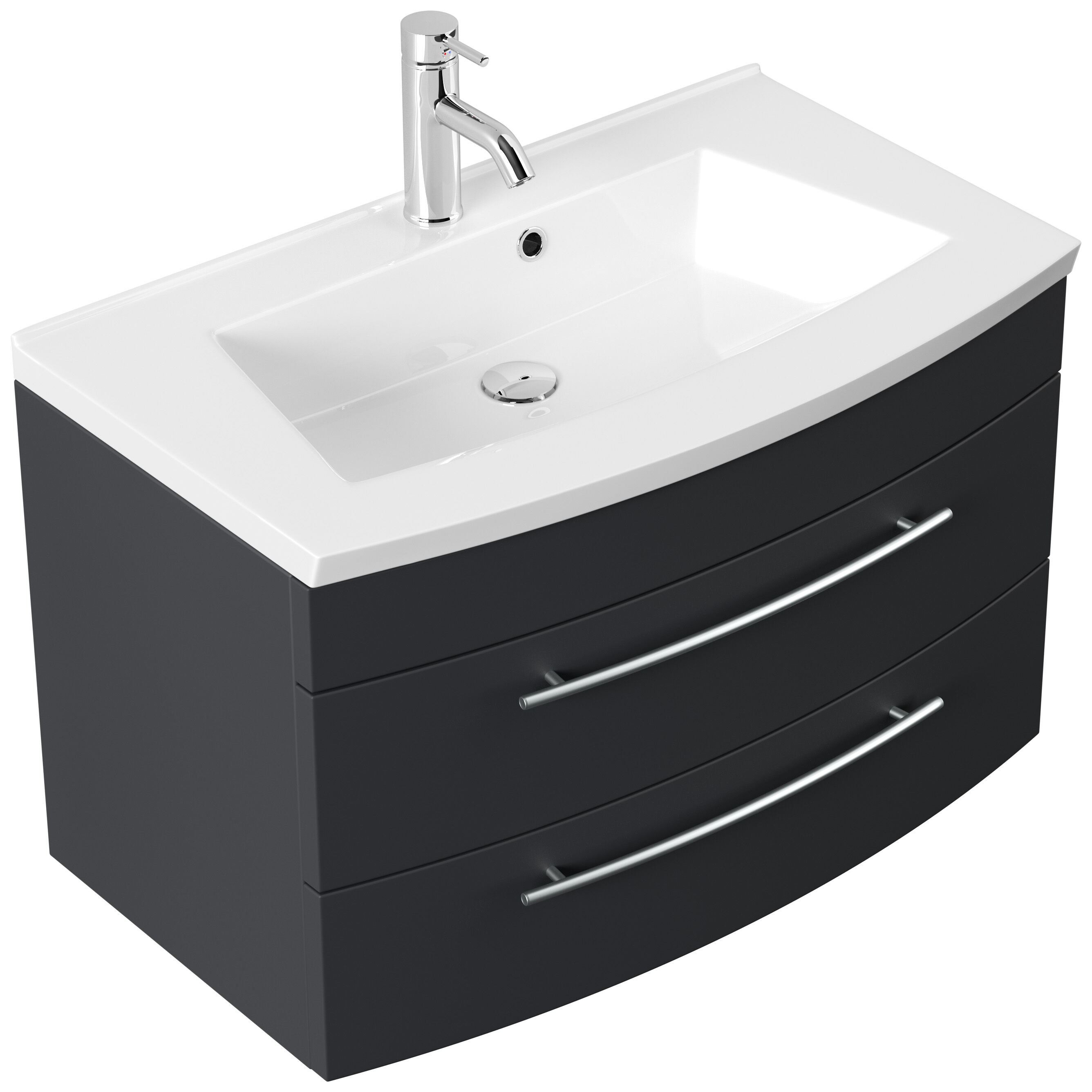 Badmöbel Bella 80 mit runder Front SoftClose lackiert grafit matt