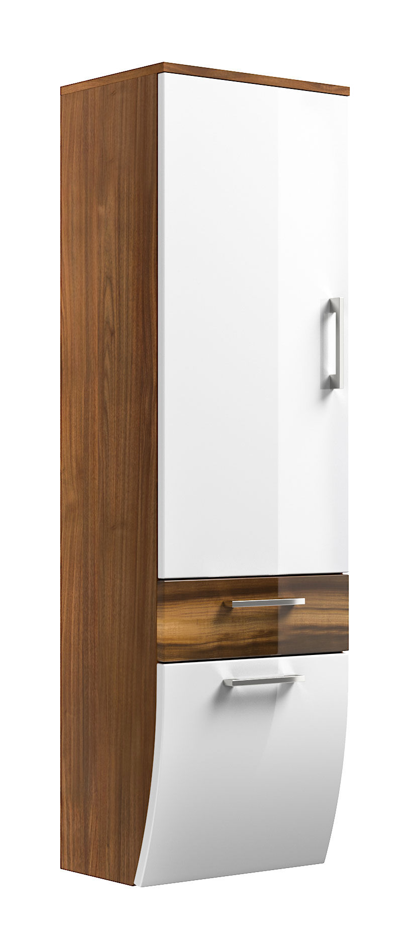 Hochschrank Rima 135 cm rund Walnuss/Weiss hochglanz