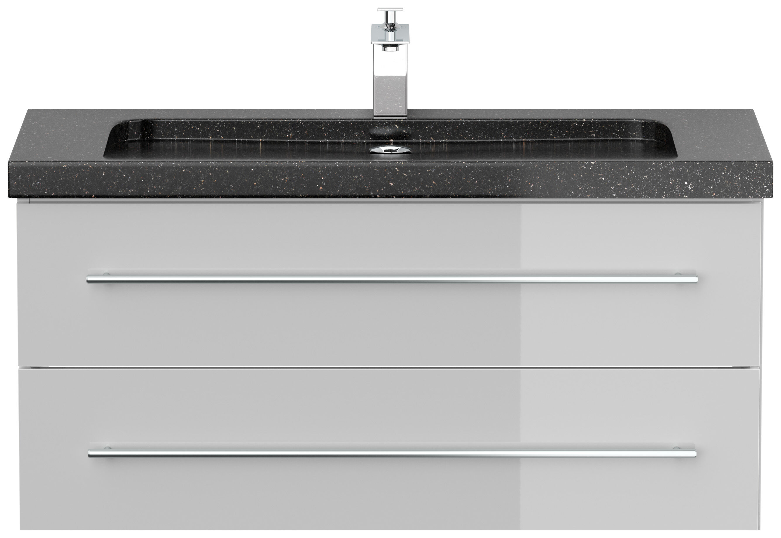 Badmöbel Granit Galaxy Black Damo 100 cm 1 Hahnloch SoftClose weiß hochglanz