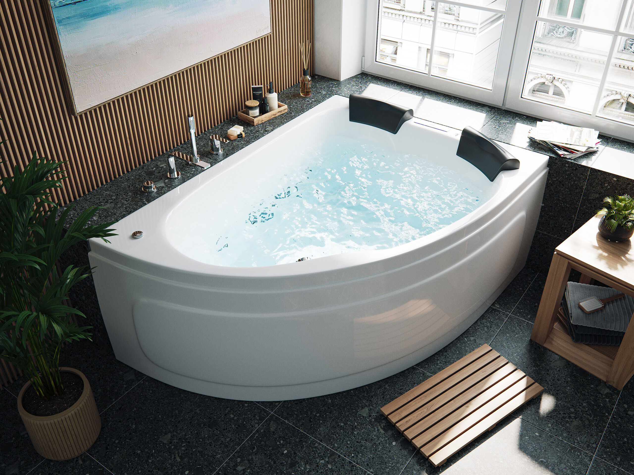 Whirlpool Royal XL Ultra 180 rechts Made in Germany 89 Düsen & LED ohne Armatur