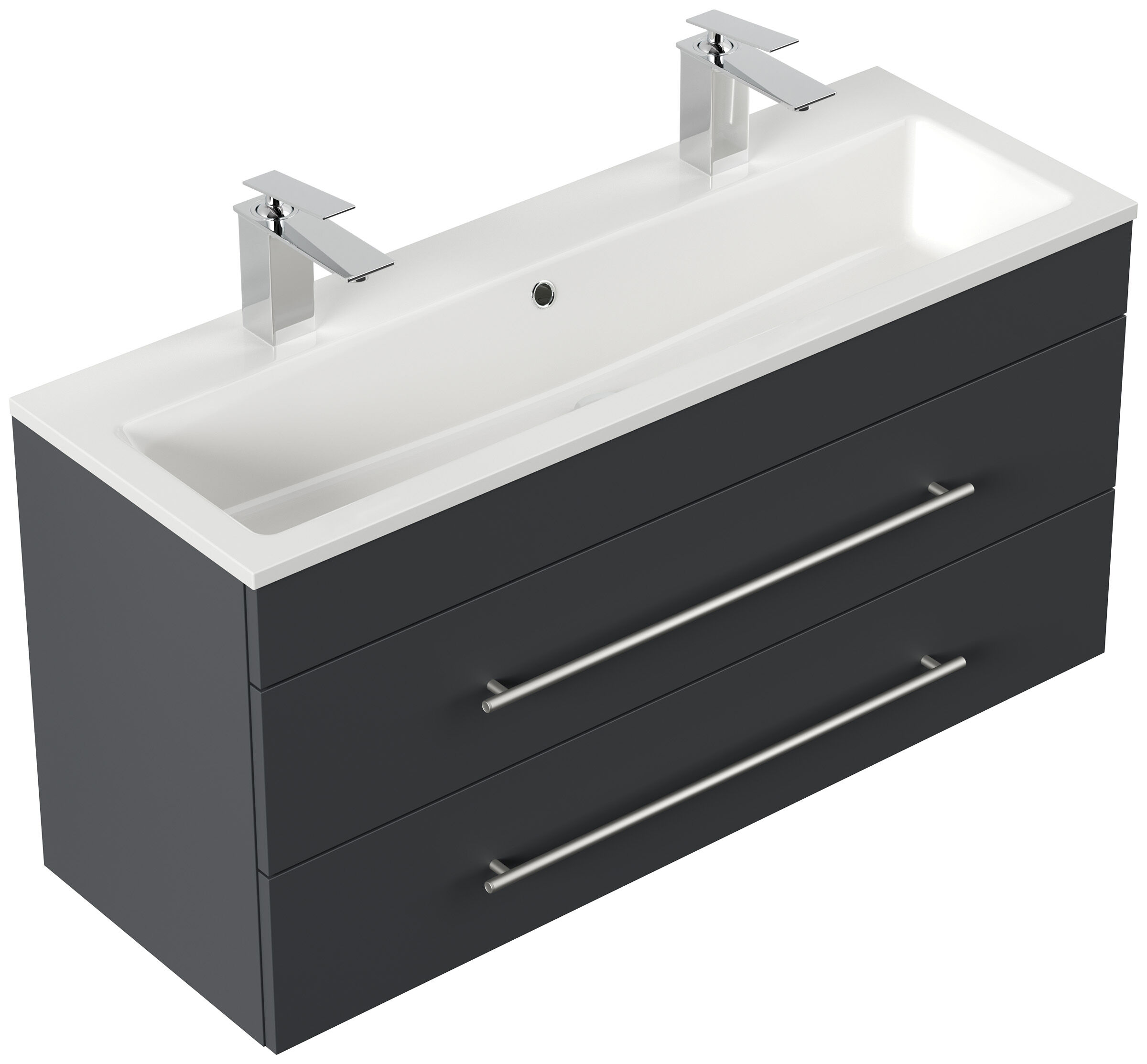 Badmöbel Mars 1000 2 Hahnlöcher 2-teilig mit LED Spiegel SlimLine grafit