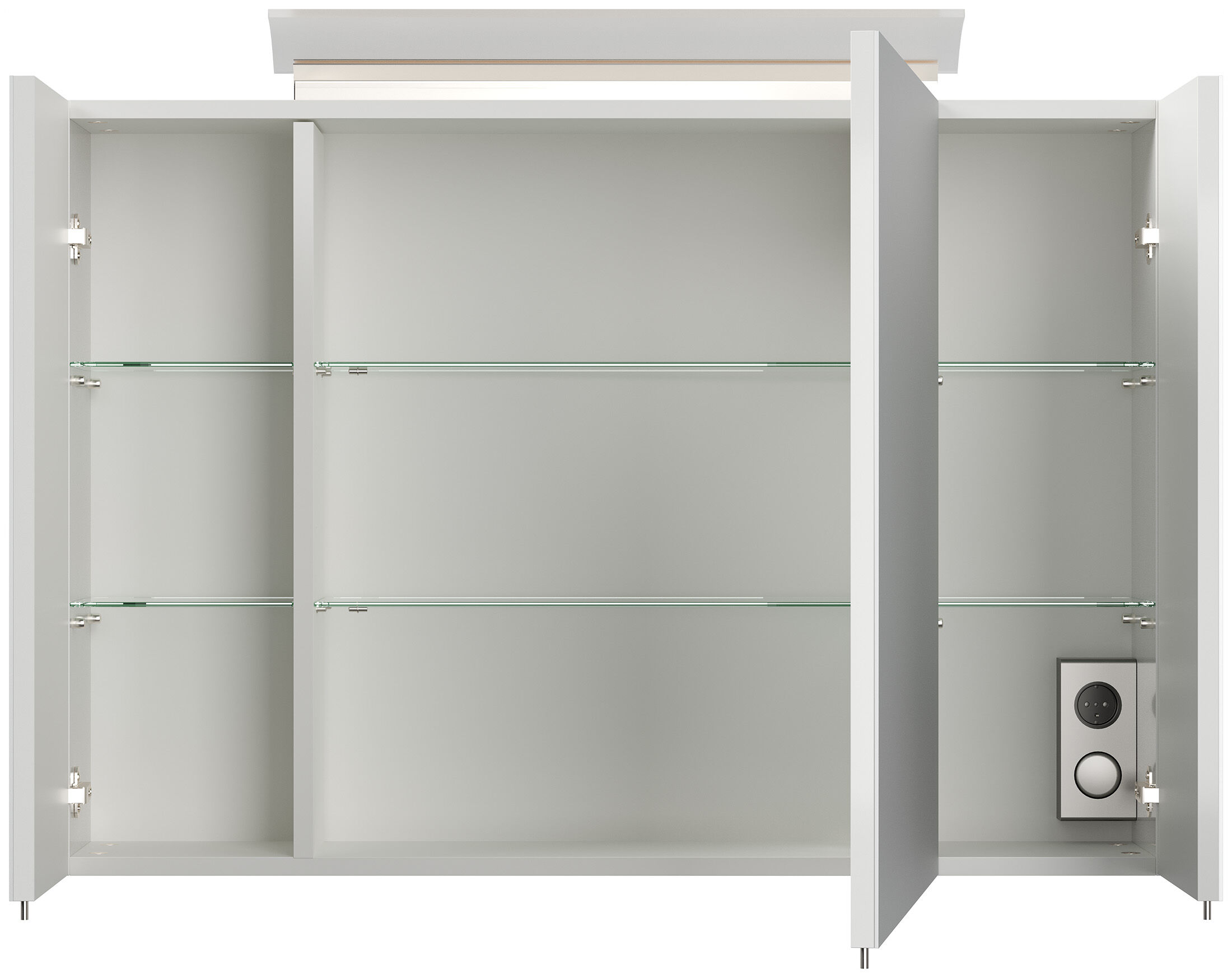 Spiegelschrank 90cm inkl. Design LED-Lampe und Glasböden weiss hochglanz