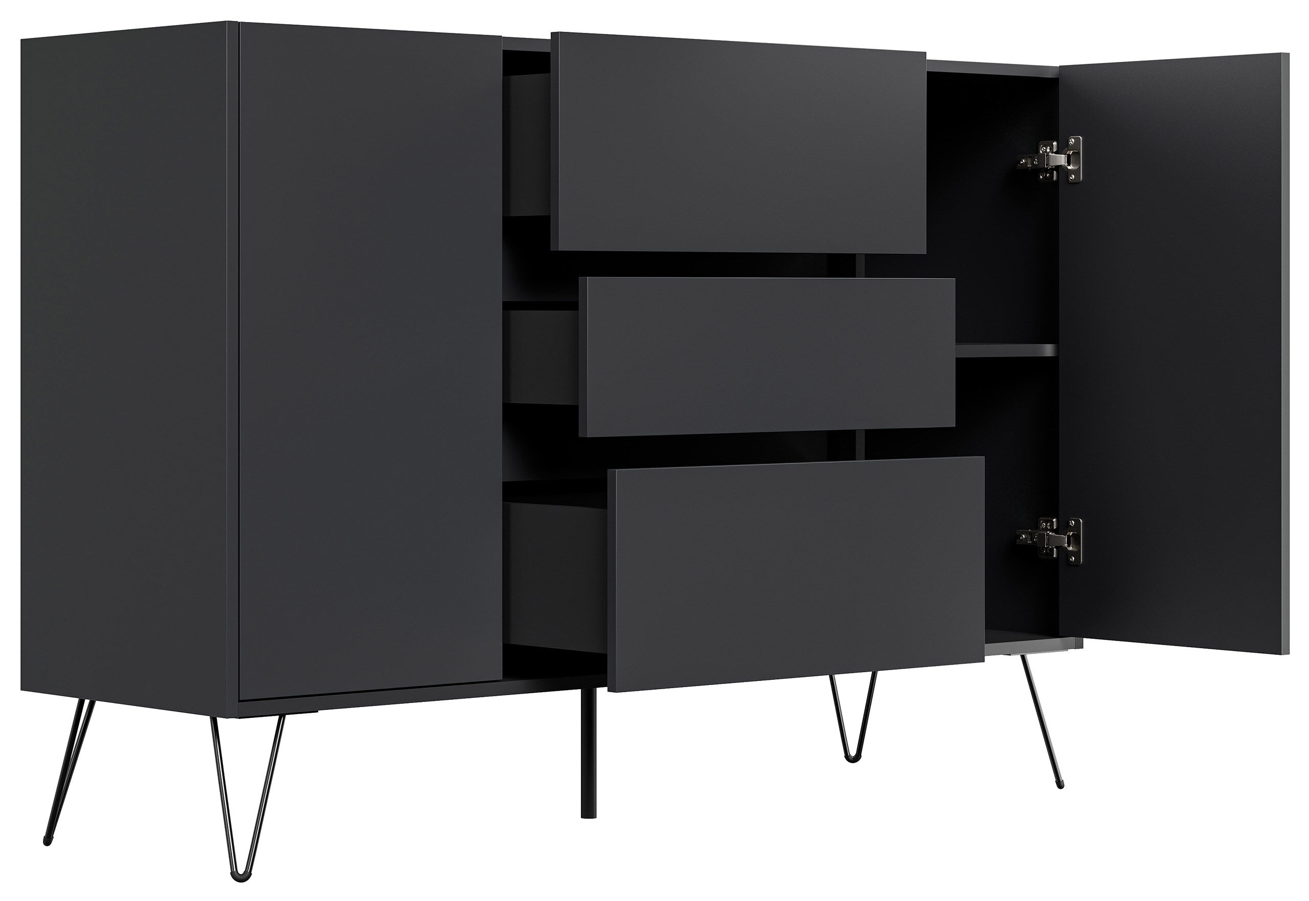 Sideboard Yako XL 140cm 3 SoftClose 2 Türen Grafit
