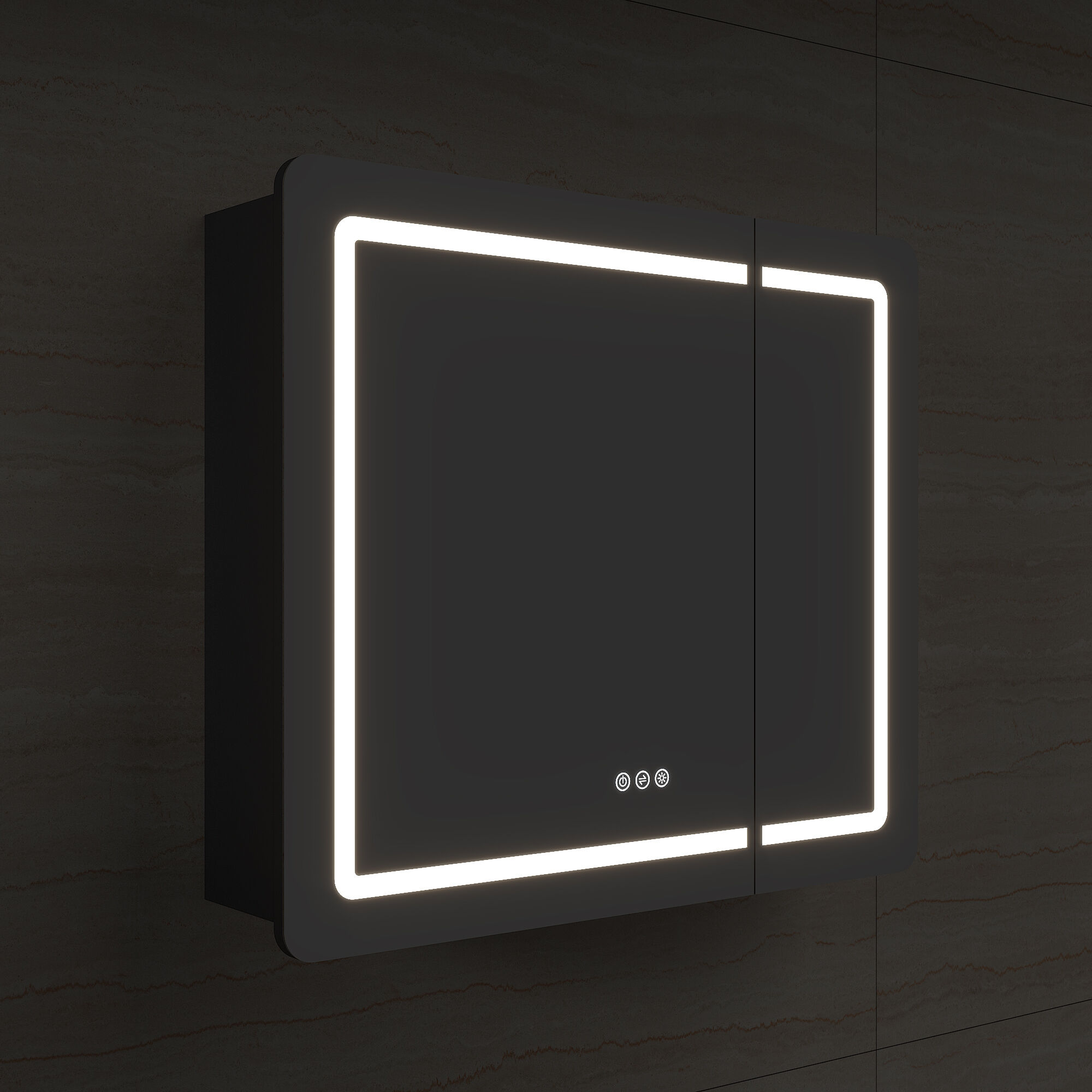 Spiegelschrank Riva 80 cm inkl. LED-Lampe und Glasböden montiert weiß matt