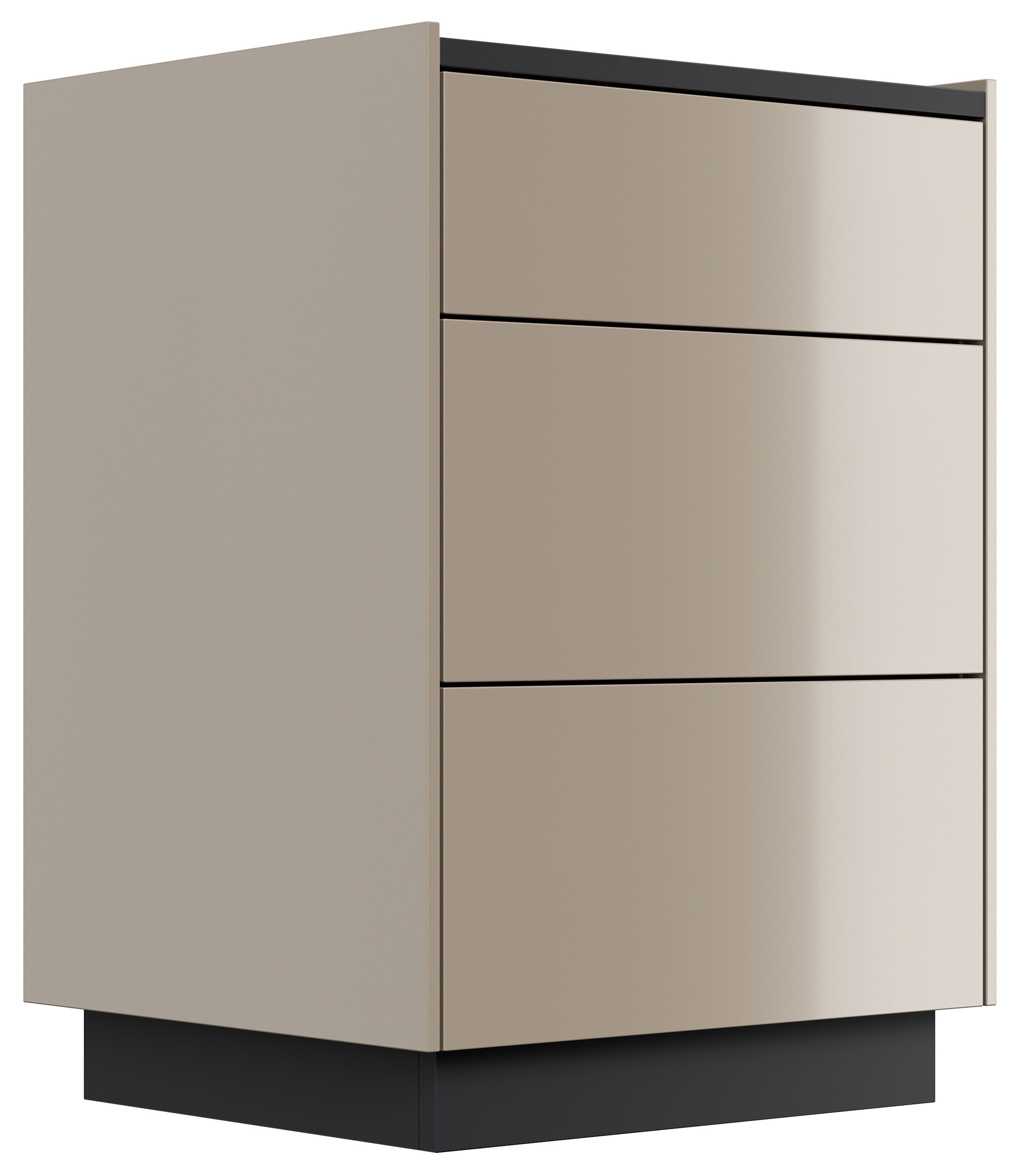 Nachttisch Kommode Lux M 50cm, 3 Pushauszüge lackiert Grafit für Boxspringbett