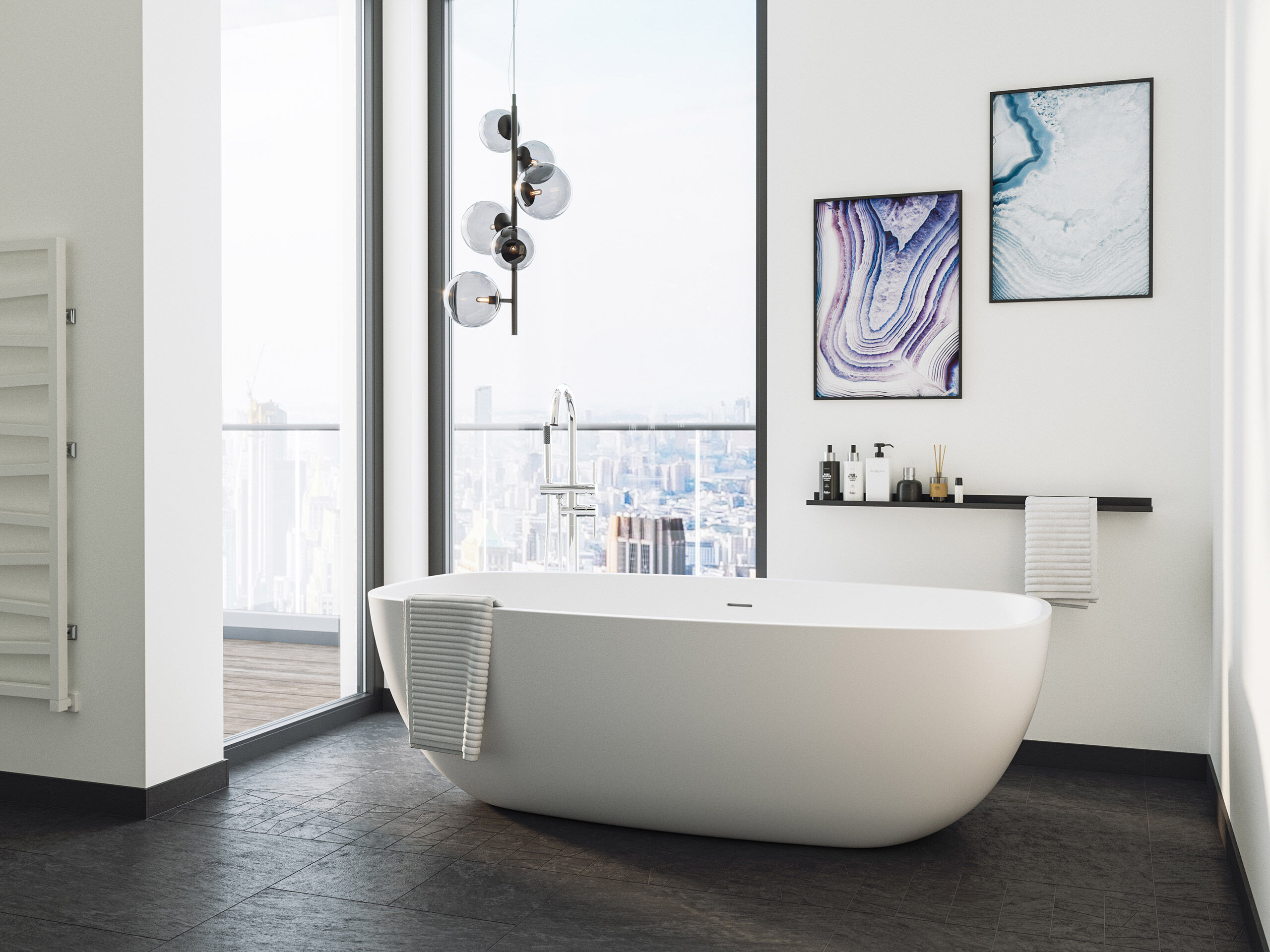 Freistehende Badewanne Legacy 180 Solid Stone Weiß matt