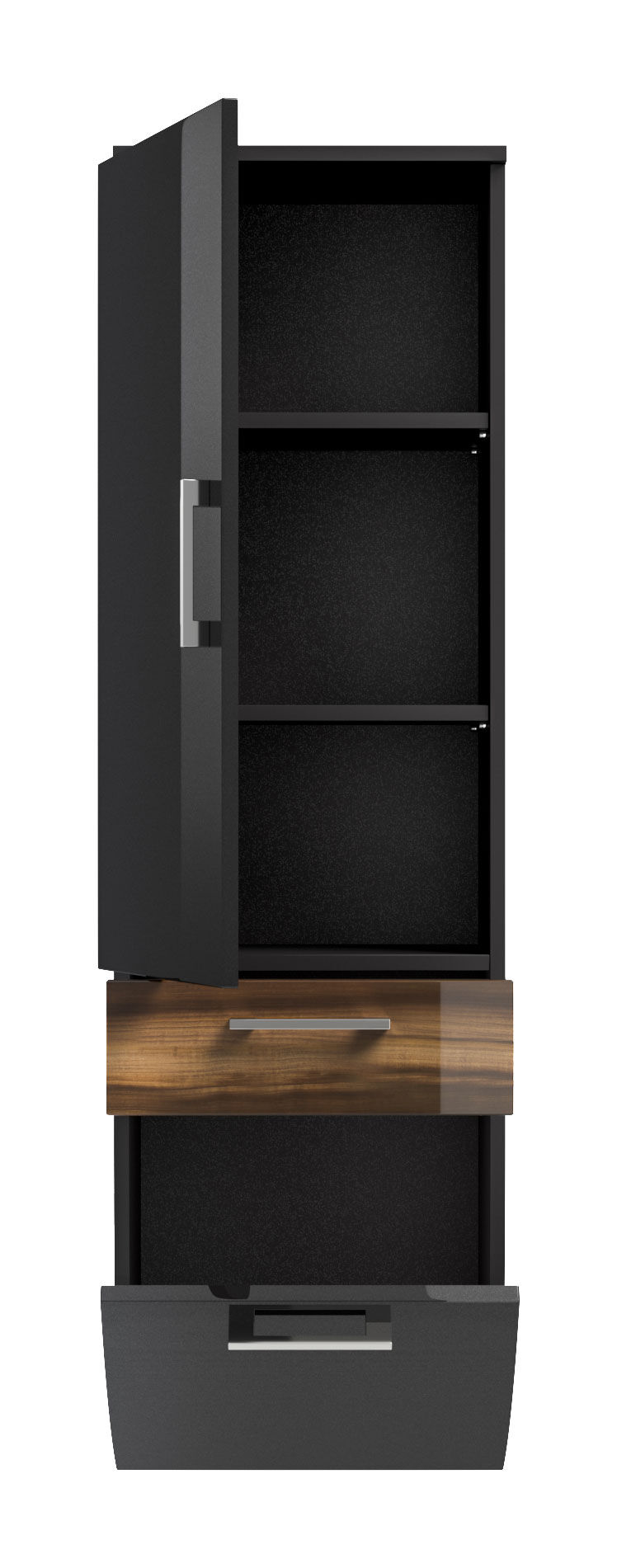 Hochschrank Rima 135 cm rund Walnuss hochglanz/Grafit hochglanz