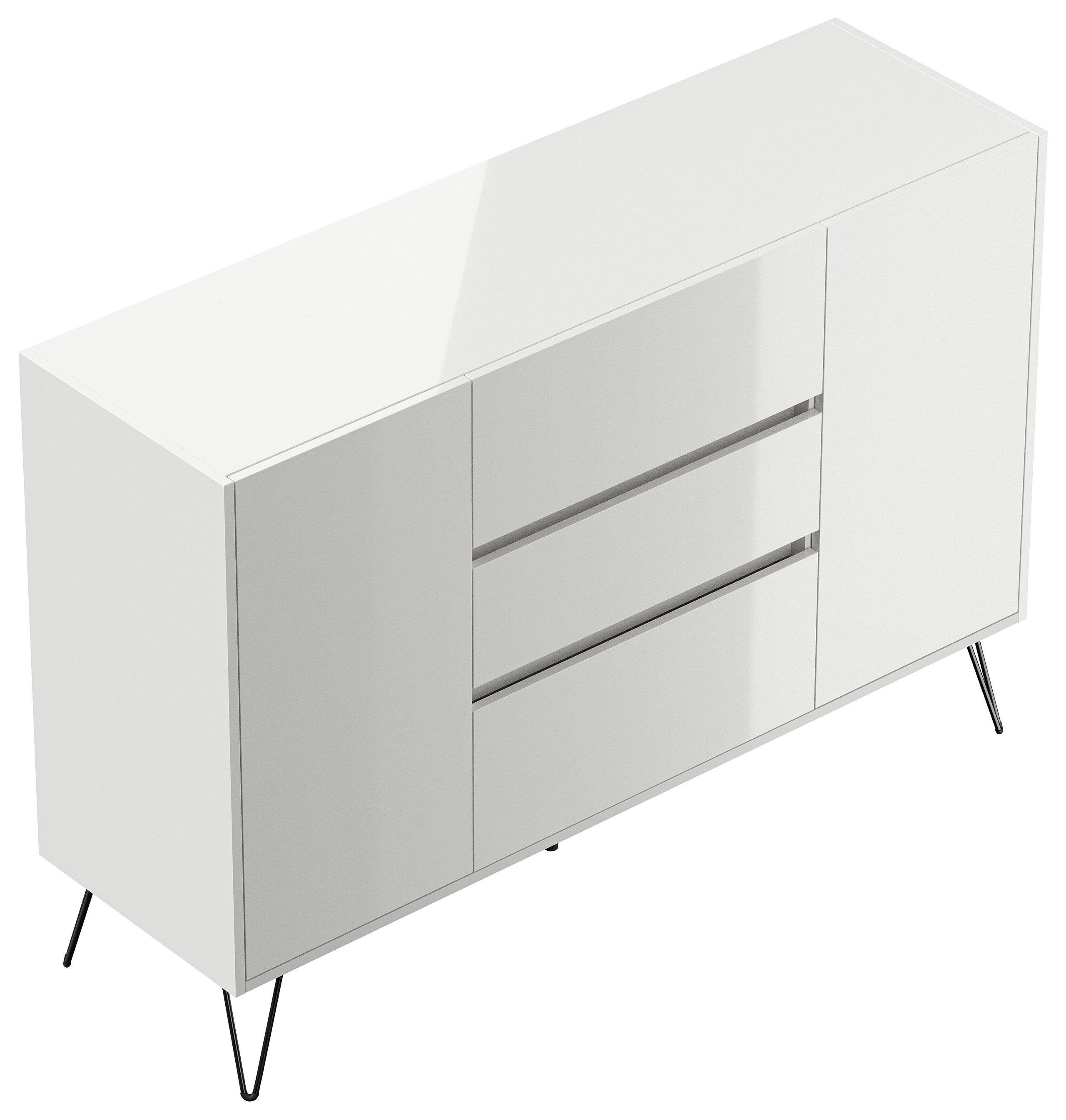 Sideboard Yako XL 140cm 3 SoftClose 2 Türen Weiß hochglanz