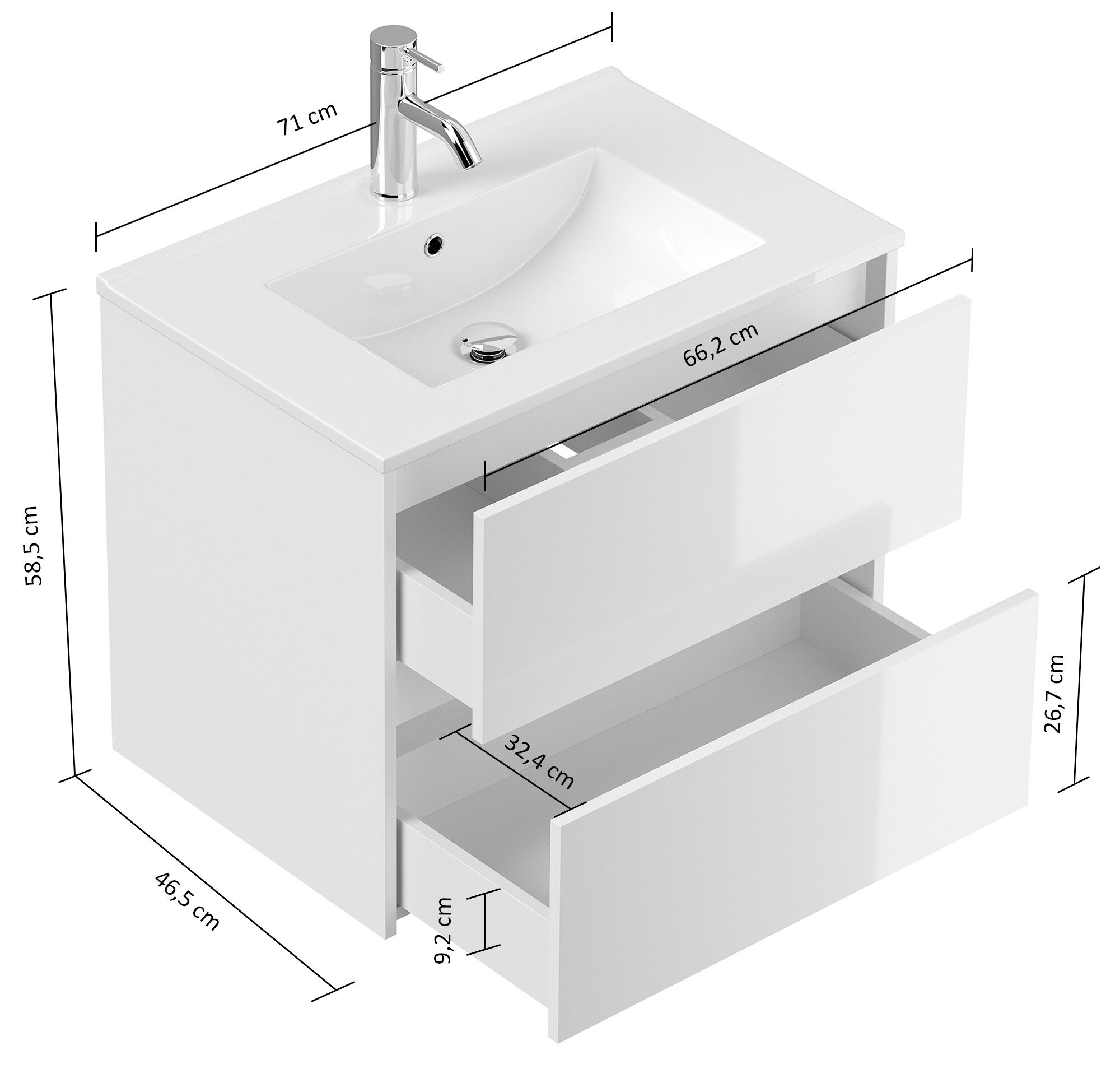 Badmöbelset Taifun 70cm 4tlg mit Spiegelschrank & 2x Seitenschrank weiß Hgl