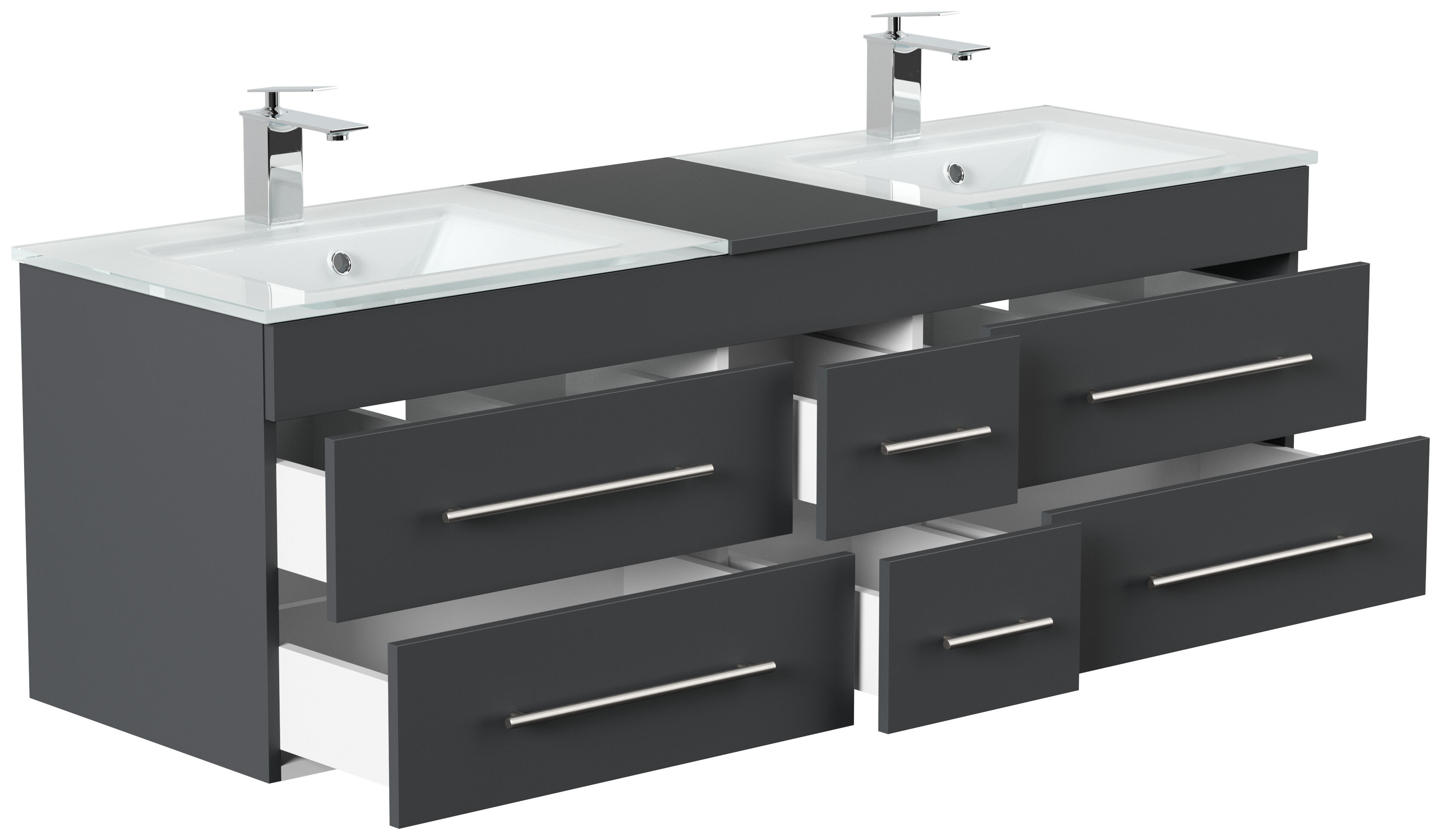 Badmöbel Vitro XL mit Doppel-Glasbecken SoftClose grafit