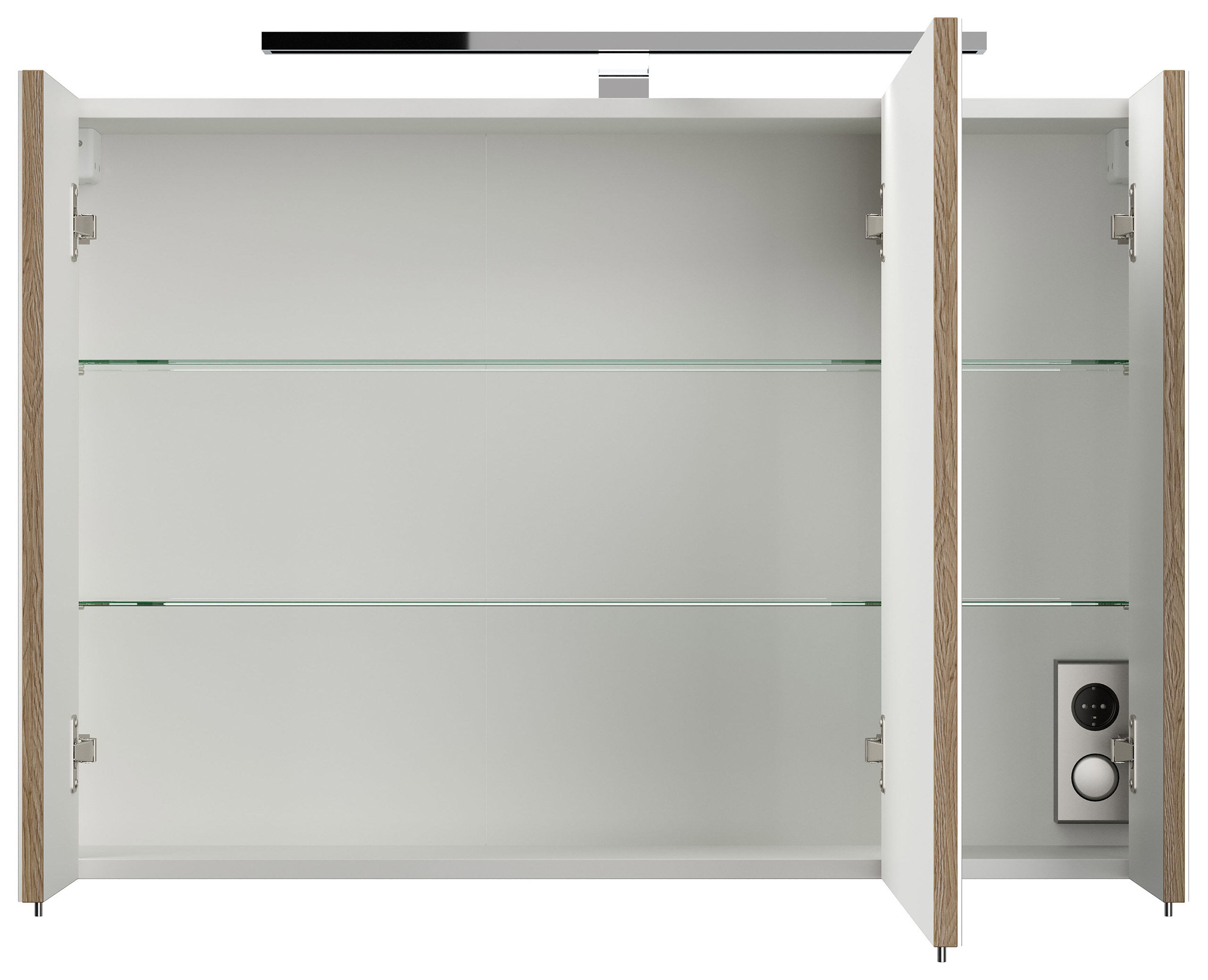 Spiegelschrank 90cm inkl. Design LED-Lampe und Glasböden eiche hell