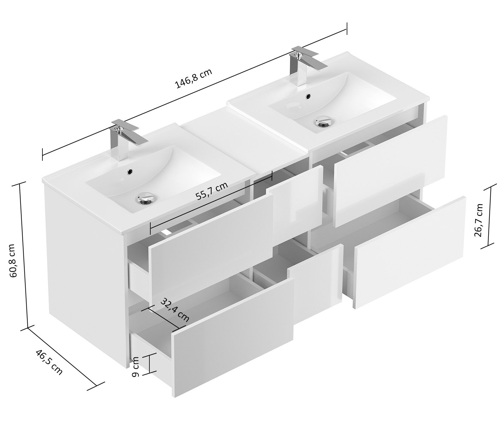 Badmöbelset Taifun 150cm 5tlg mit 2x Spiegelschrank & 2x Badschrank grafit