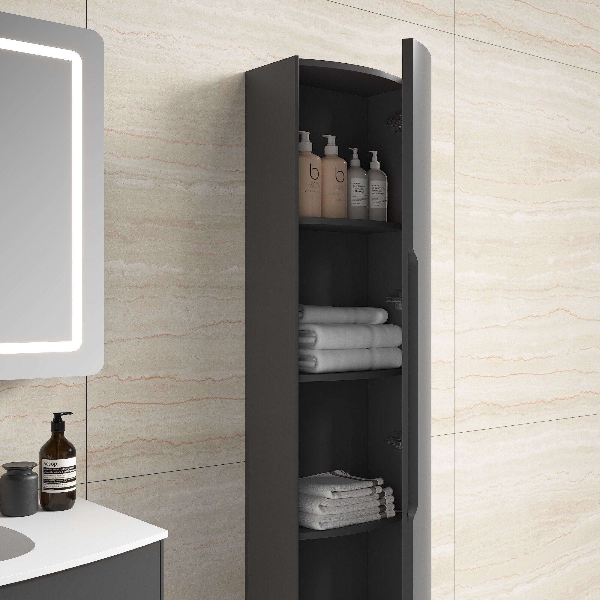 Badmöbel Set Riva 3tlg. 80 cm mit Spiegelschrank montiert grafit matt