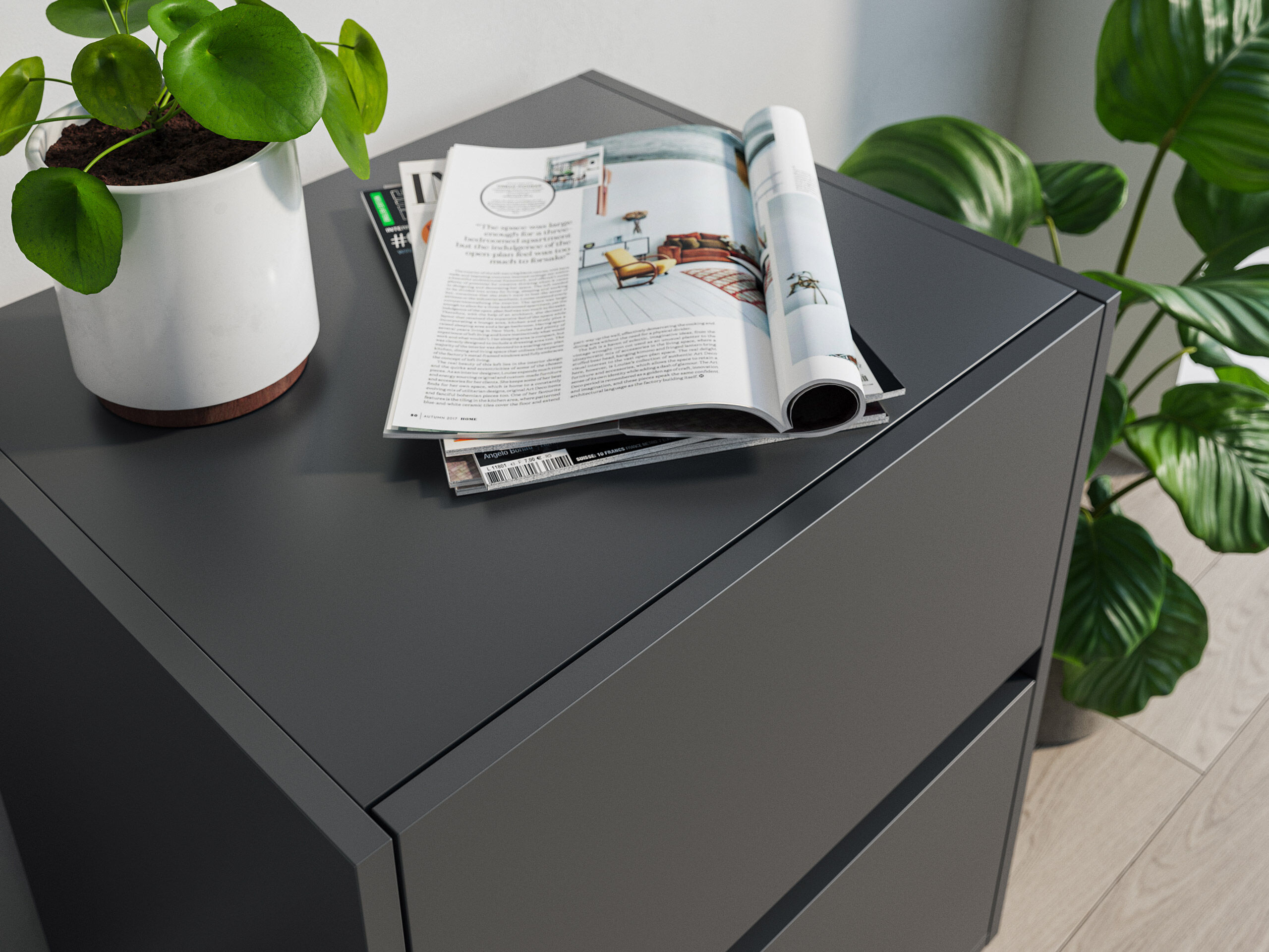 Nachttisch Yako 50cm 2 SoftClose stehend Weiß & Eiche Front