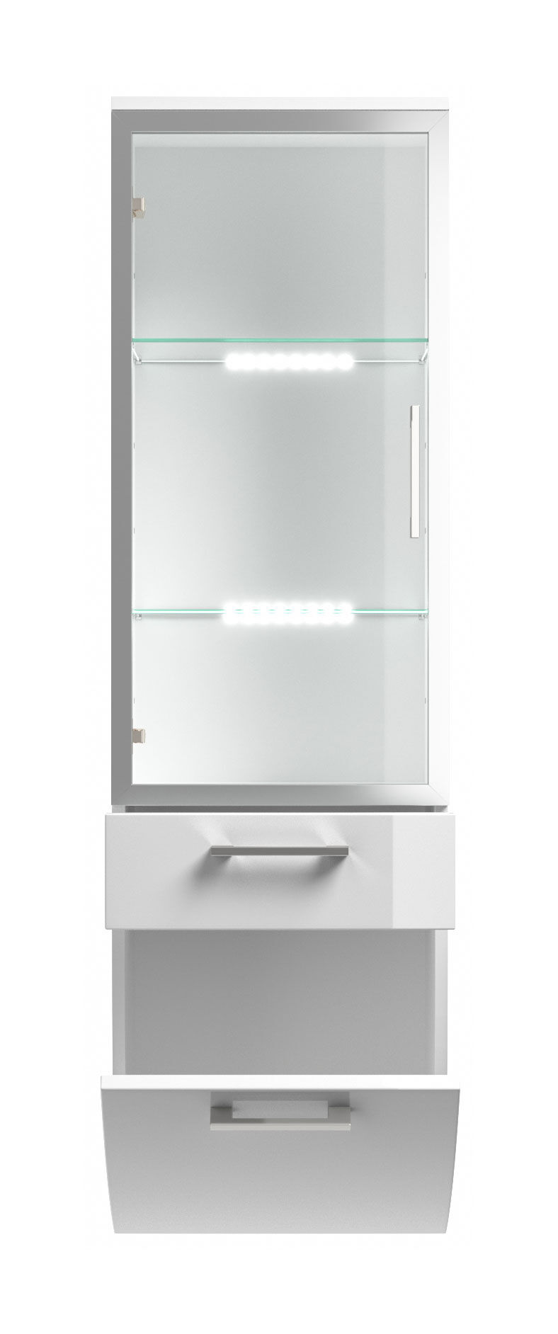 Hochschrank Rima 135 cm mit Glastür rund Weiss hochglanz