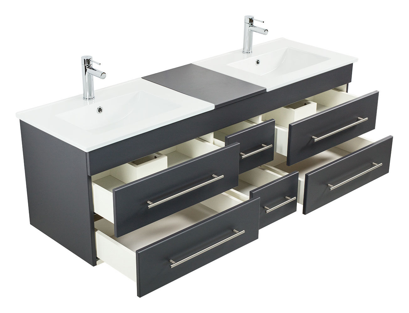 Badmöbel Milano XL 172cm Doppel- Waschtisch SoftClose weiss hochglanz