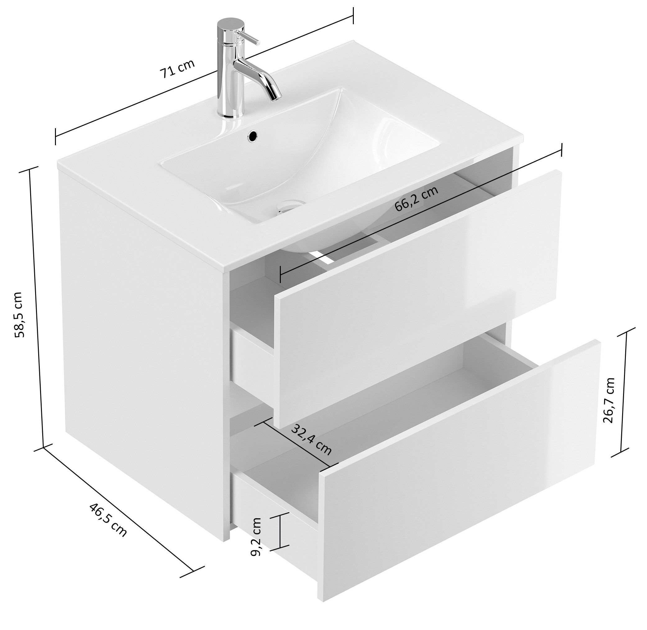 Badmöbelset Taifun 70cm 2tlg mit Spiegelschrank eiche gold