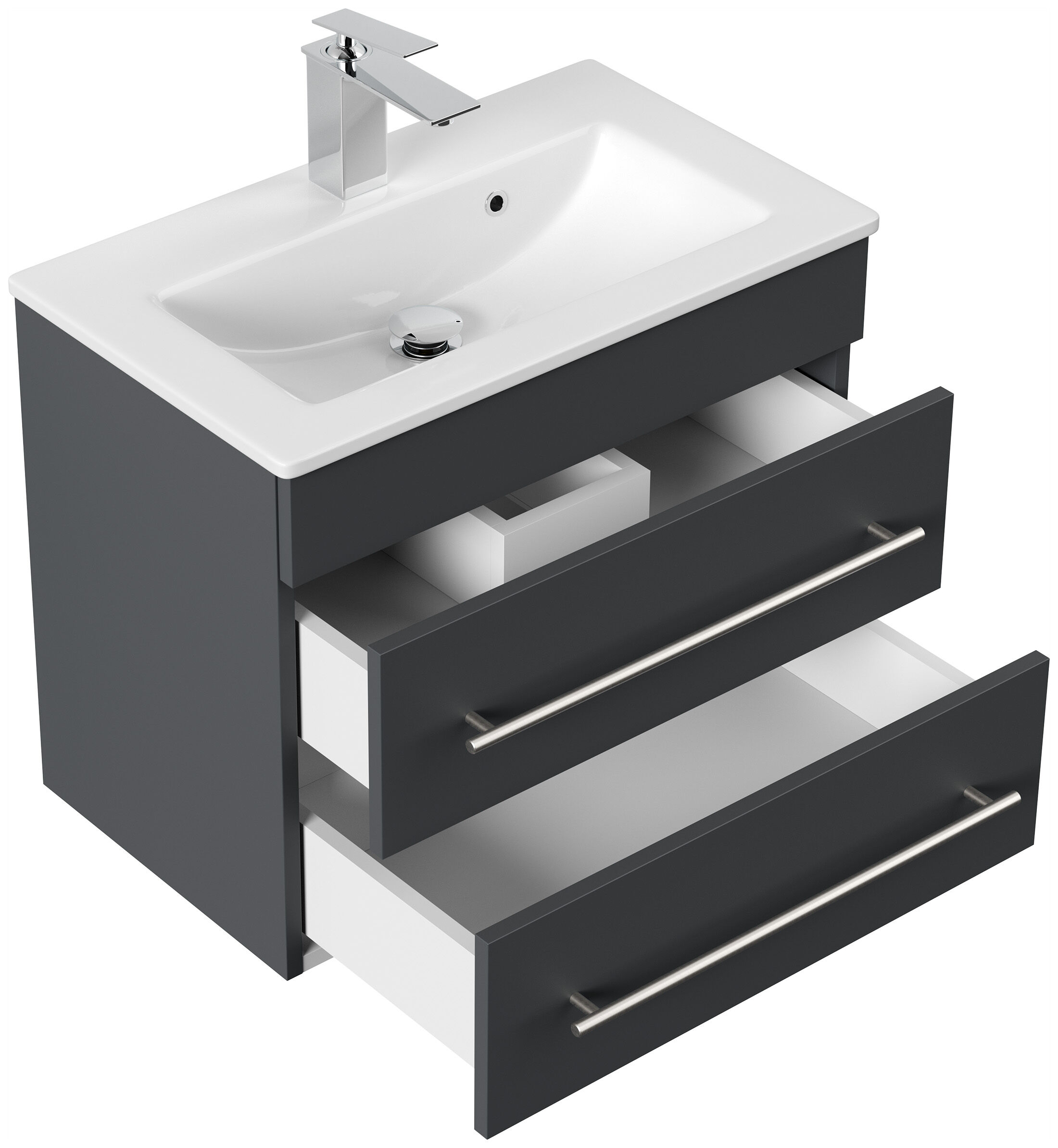 Badmöbel Mars 600 2-teilig mit LED Spiegel SlimLine weiss hochglanz