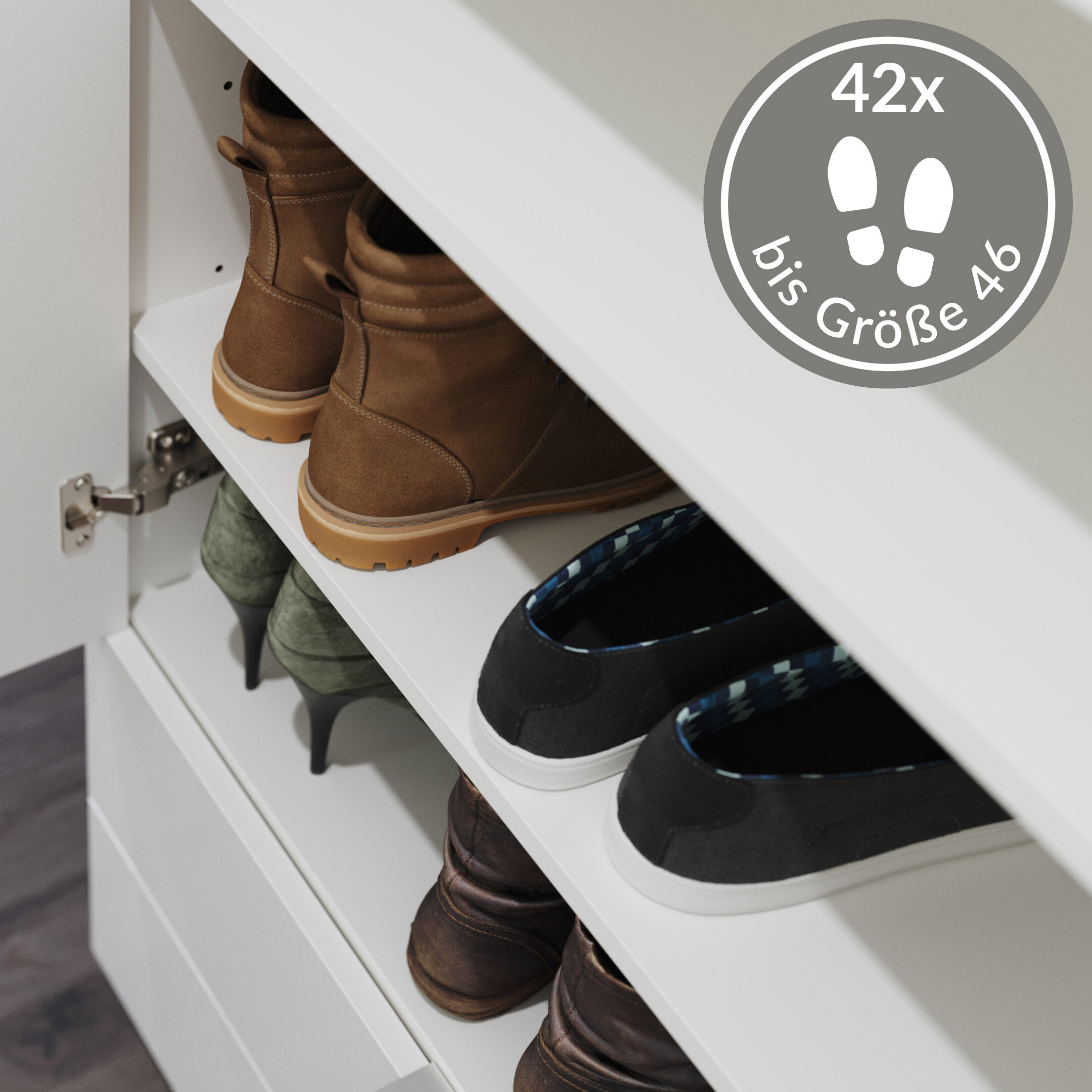 Garderobe Set Atrio 3tlg 42 Paar Schuhschrank Spiegel lackiert Weiß Hgl