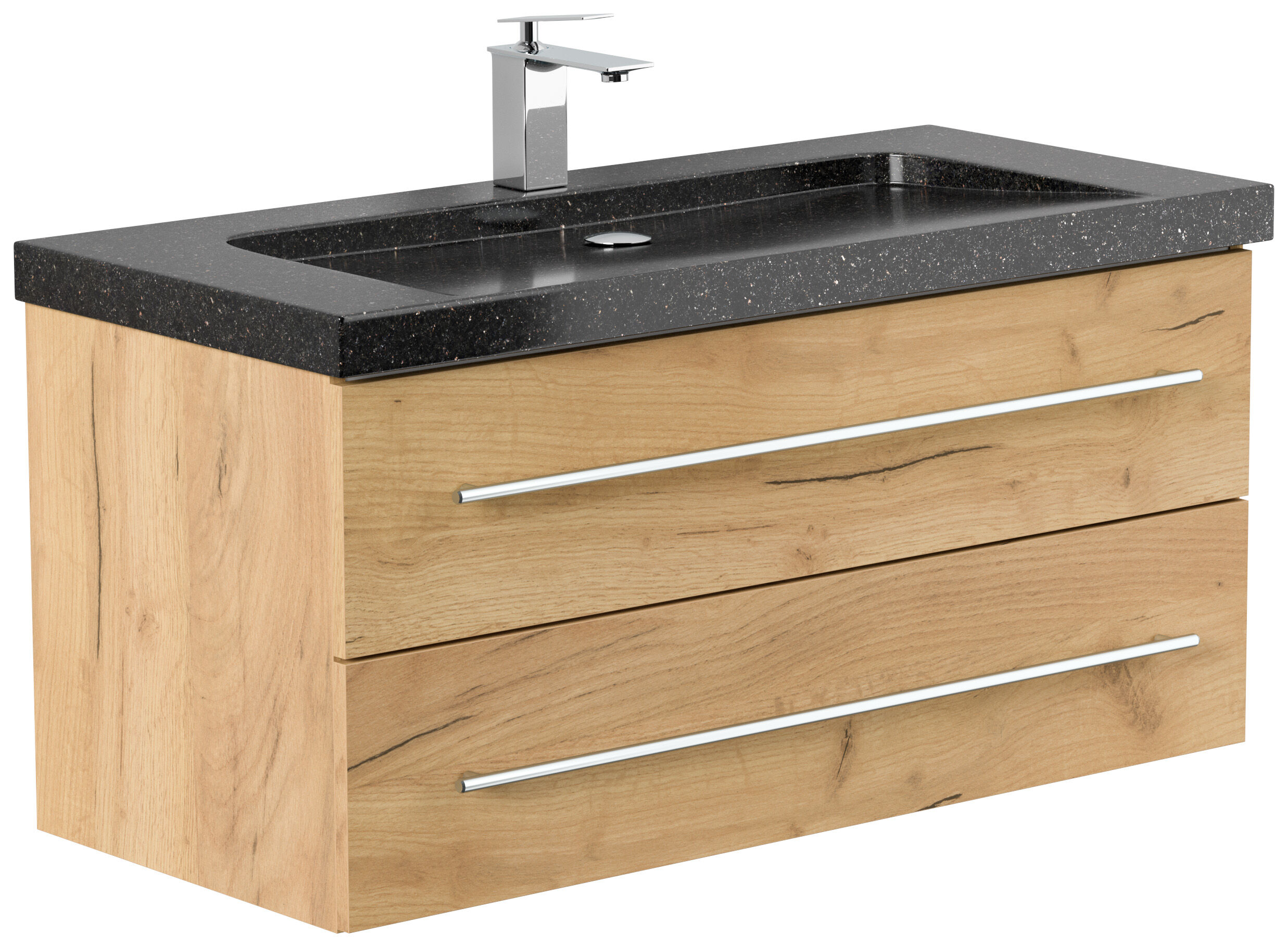 Badmöbel Granit Galaxy Black Damo 100 cm 1 Hahnloch SoftClose eiche gold
