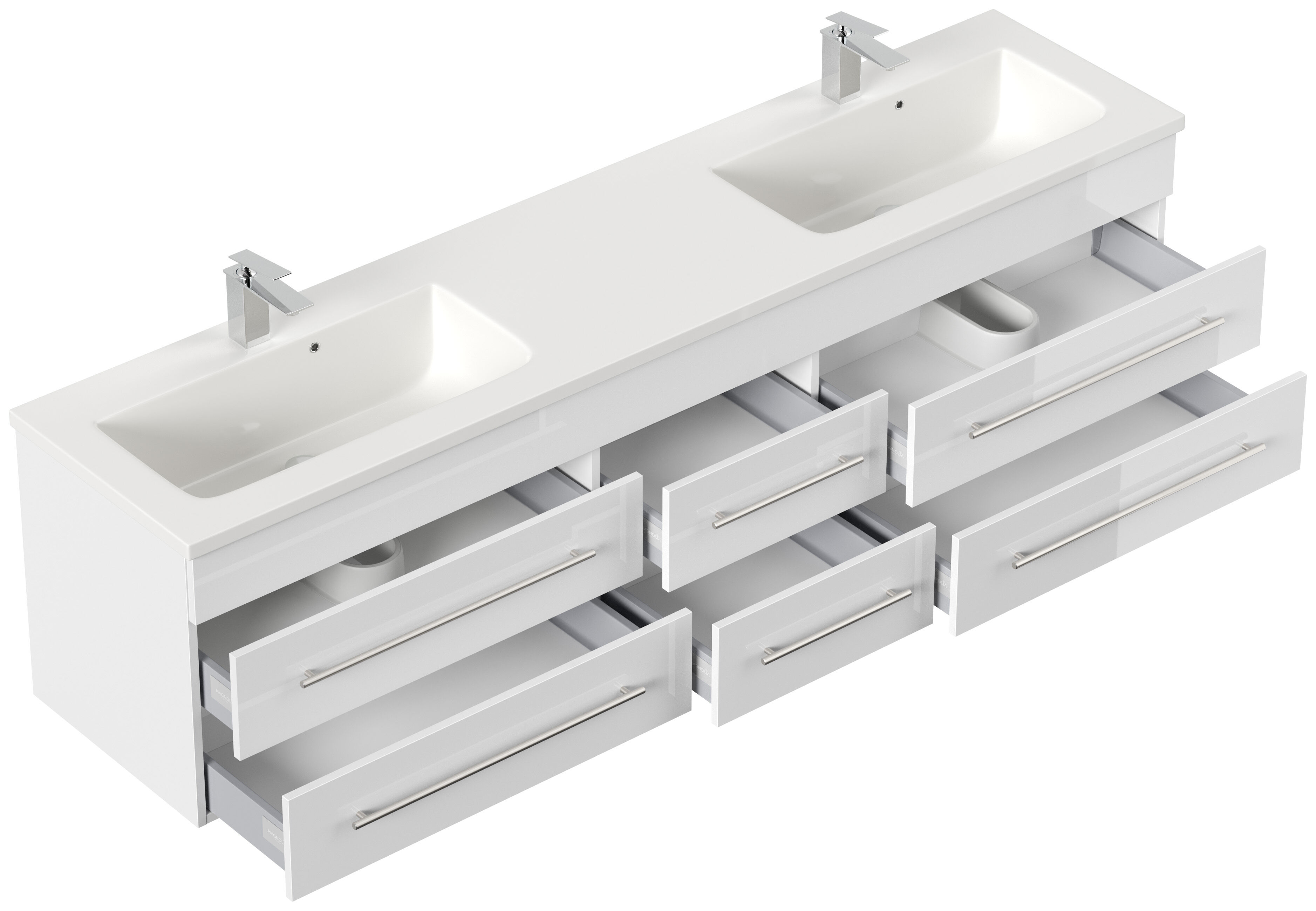 Badmöbelset Colossos200 4-teilig LED Spiegel 2x Hochschrank weiss hochglanz