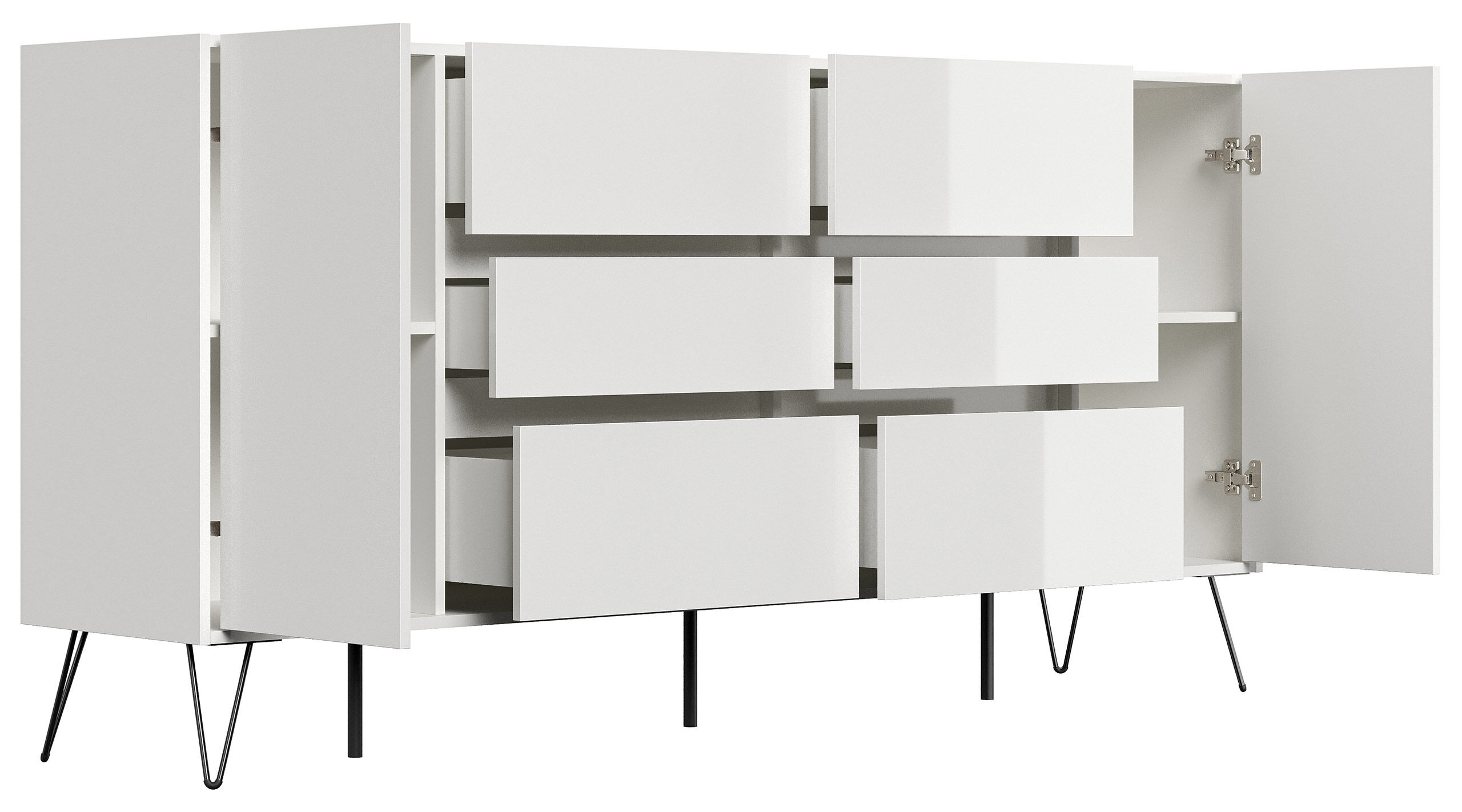 Design Sideboard Kommode Yako 200cm Greifraum 6 SoftClose 2 Türen Weiß hochglanz