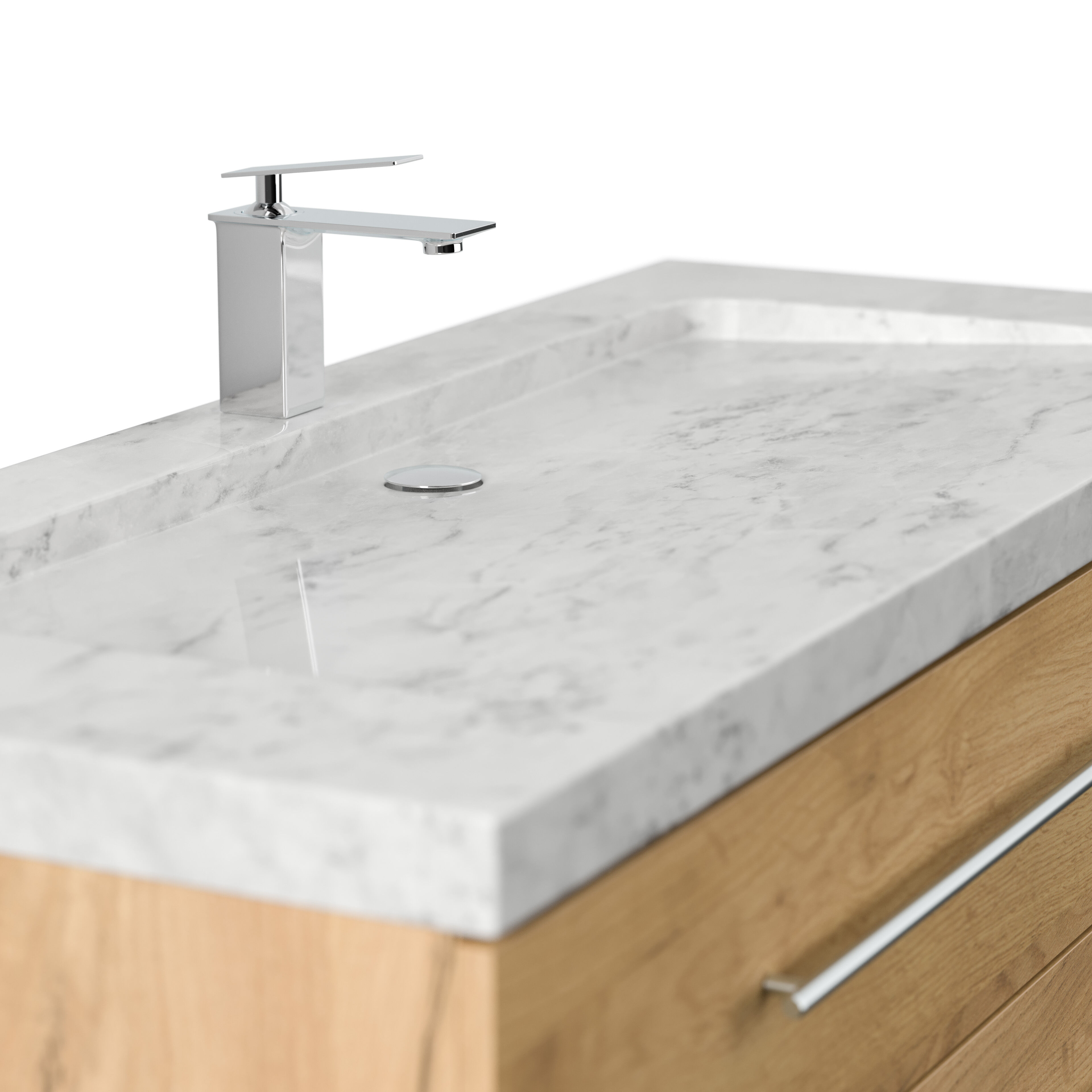 Badmöbel Marmor Carrara White Damo 130 cm 1 Hahnloch SoftClose weiß hochglanz