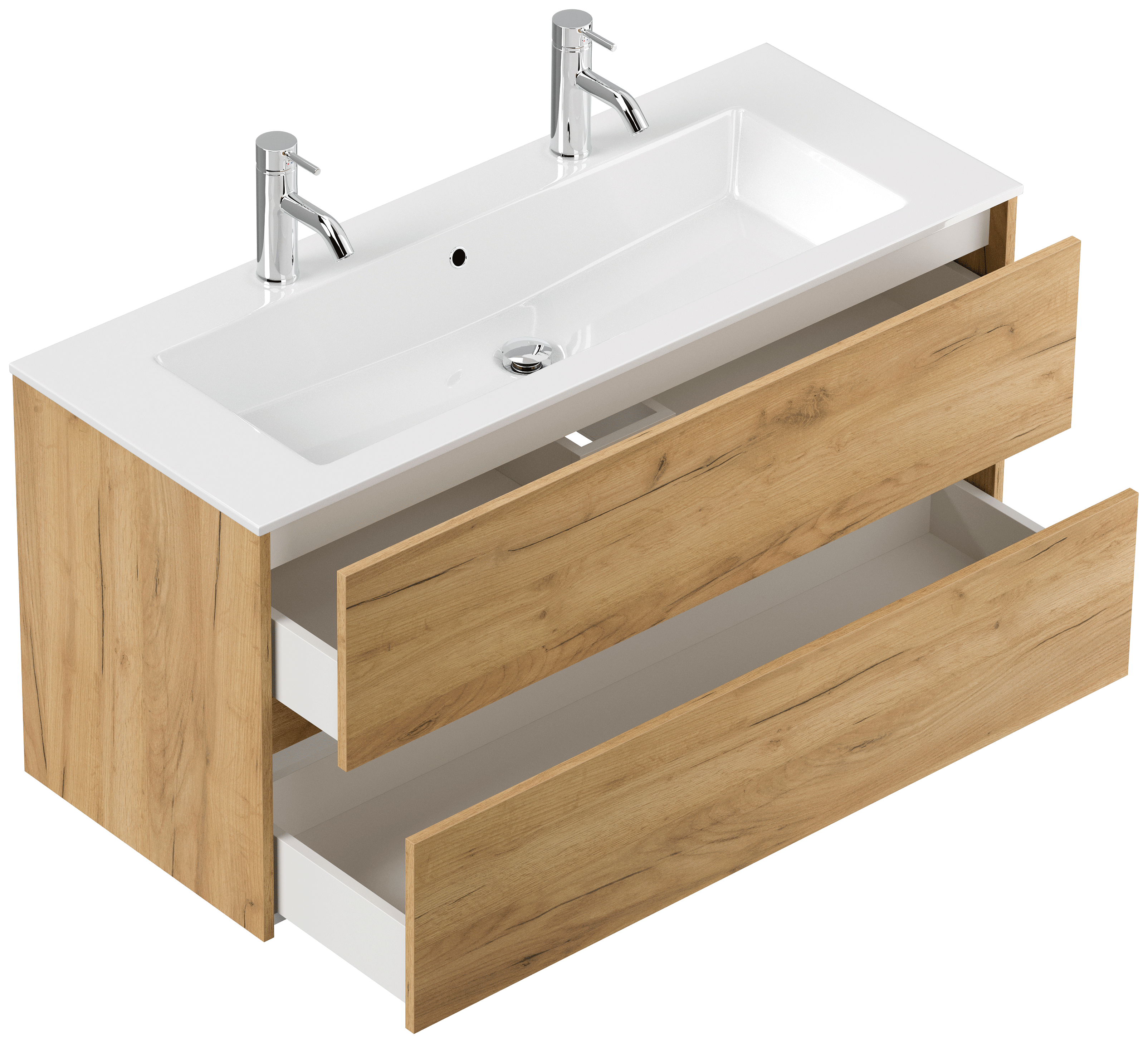 Doppelbadmöbel Taifun mit Waschtisch 120 cm 2 Greifraum SoftClose Auszüge eiche