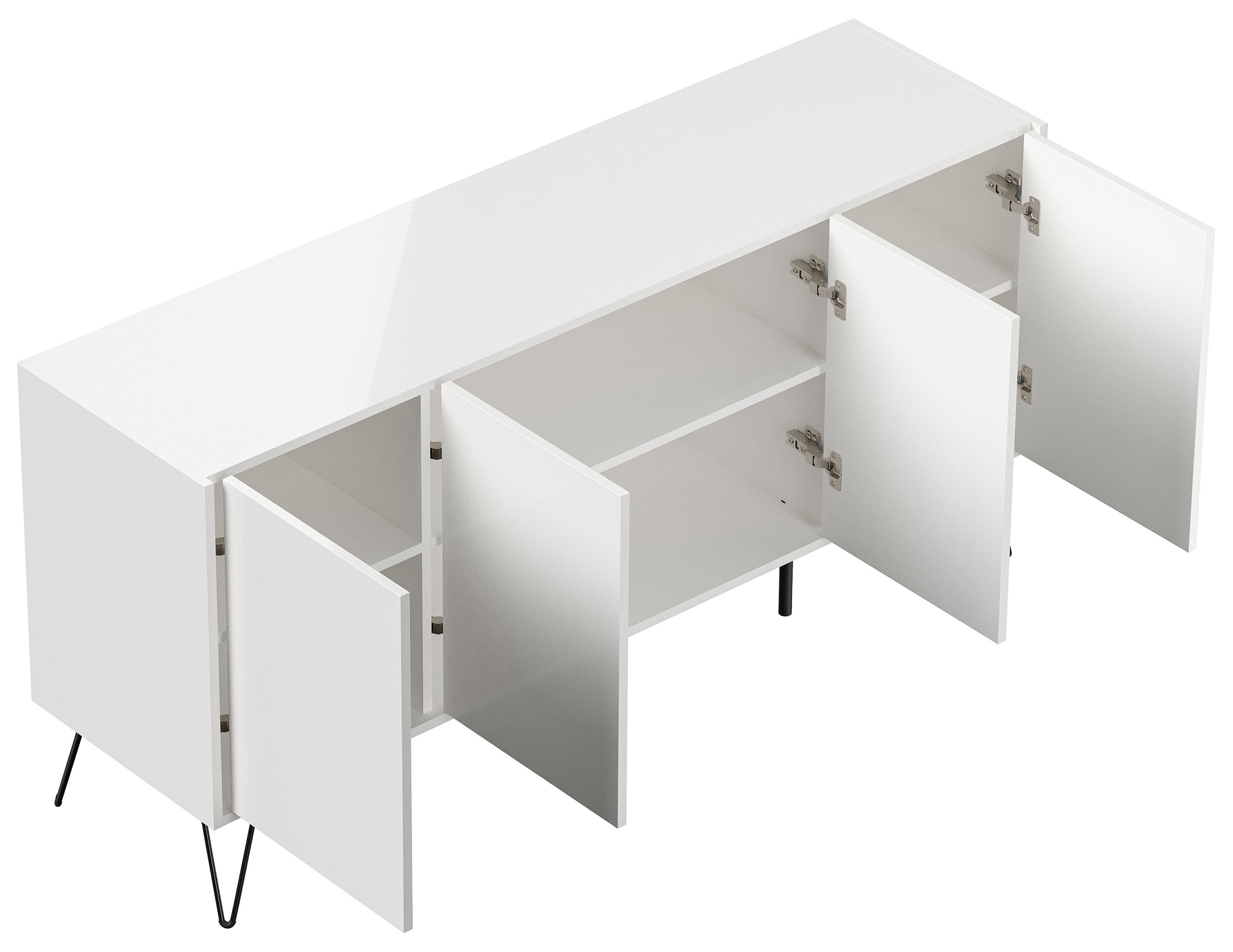 Raumwunder XL Sideboard Kommode Maxim 155cm stehend 4 Türen Weiß hochglanz