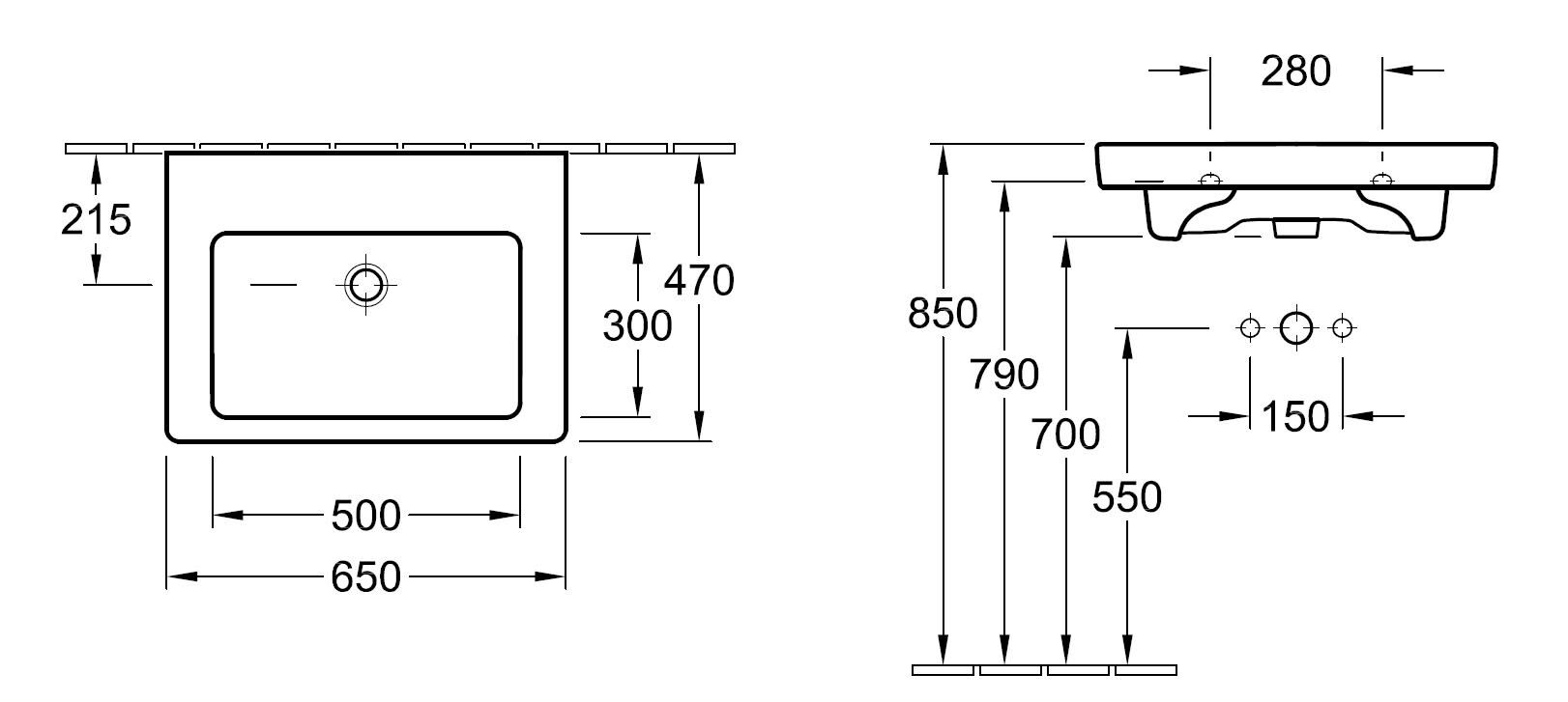 Badmöbel City  65cm mit V&B Subway 2.0 Waschbecken SoftClose eiche hell