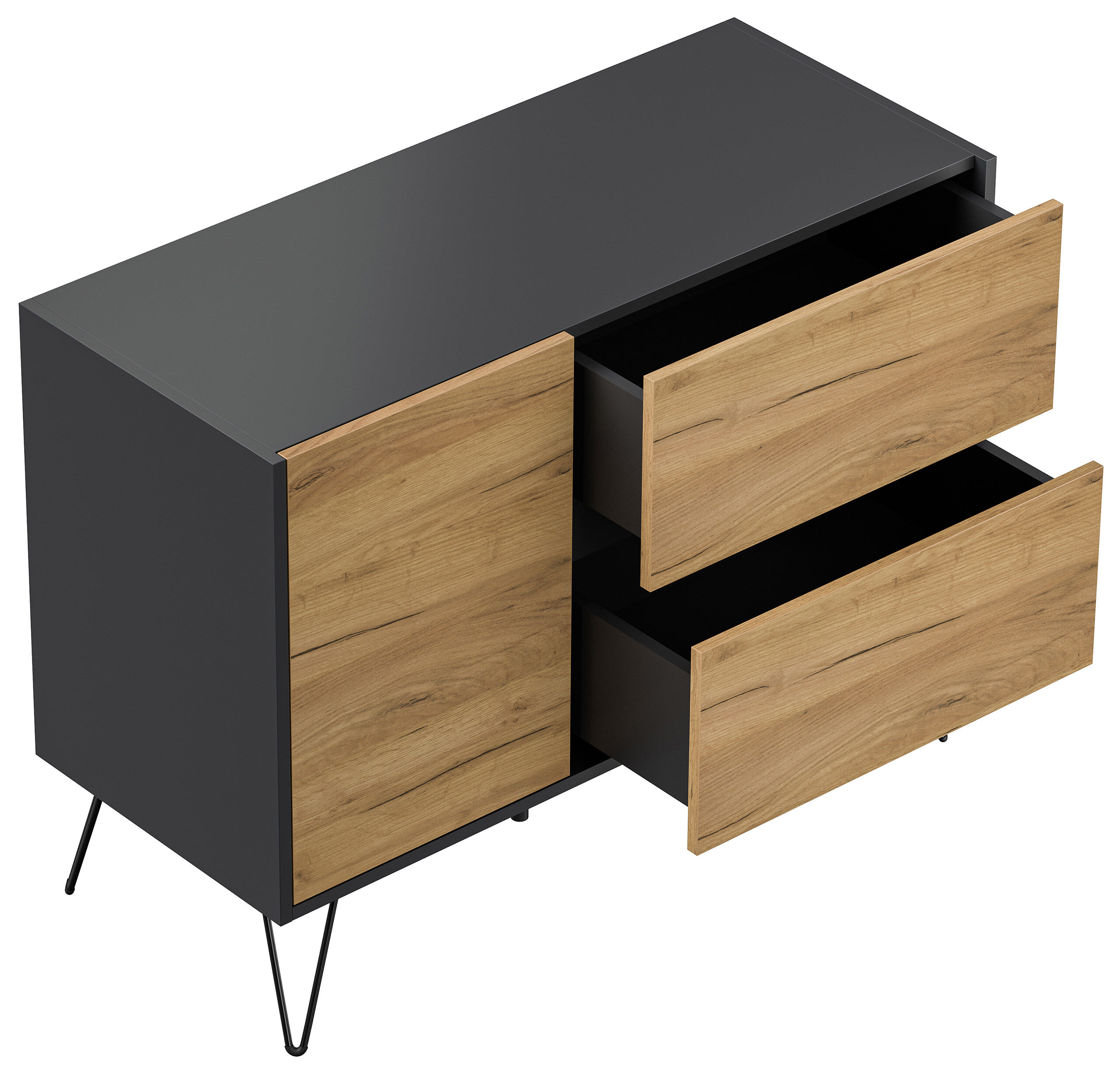 Sideboard Yako 100cm 2 SoftClose 1 Tür Grafit/Eiche Front
