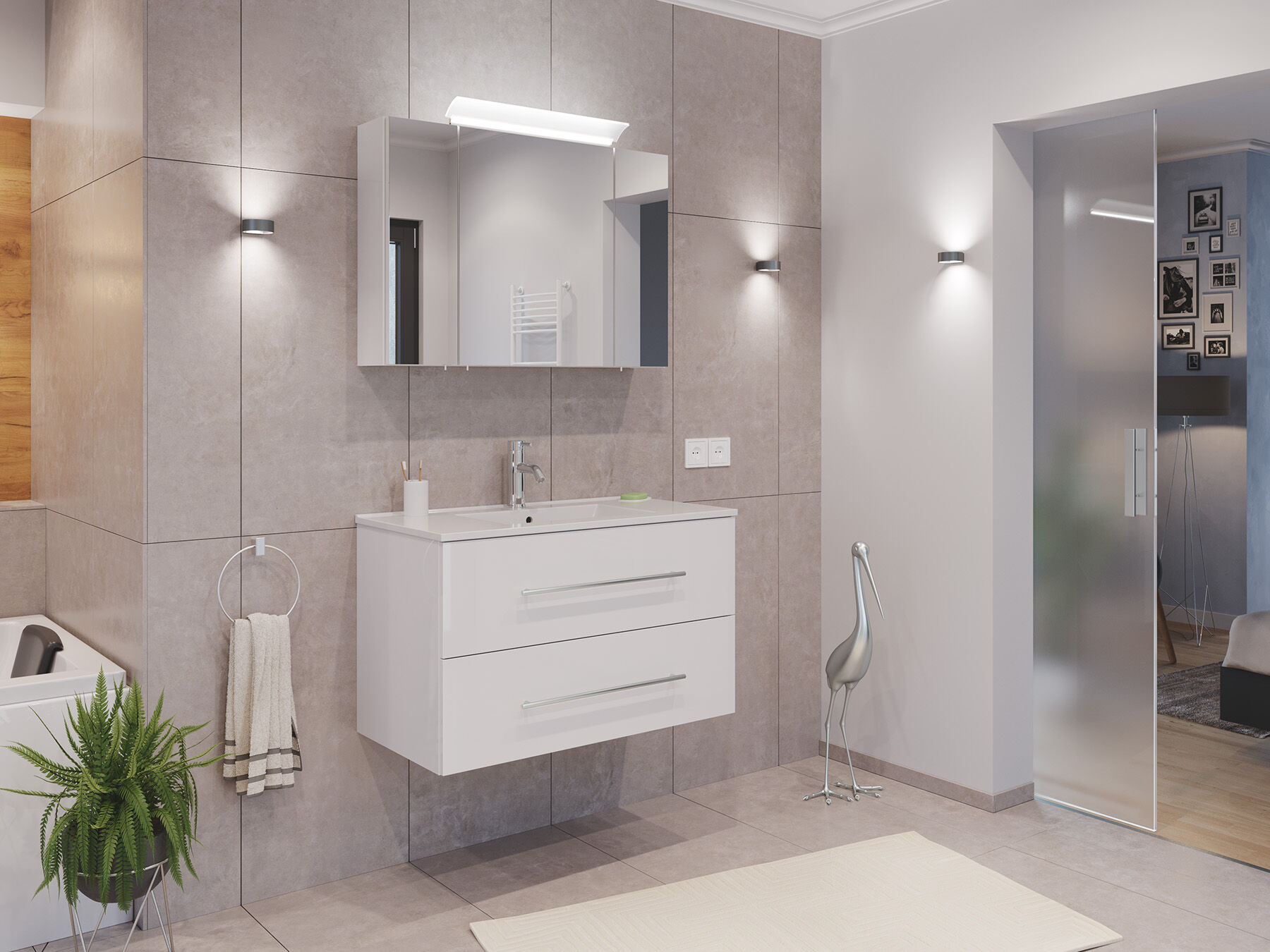 Badmöbel Set Firenze 90 2tlg. Spiegelschrank Softclose weiß hochglanz