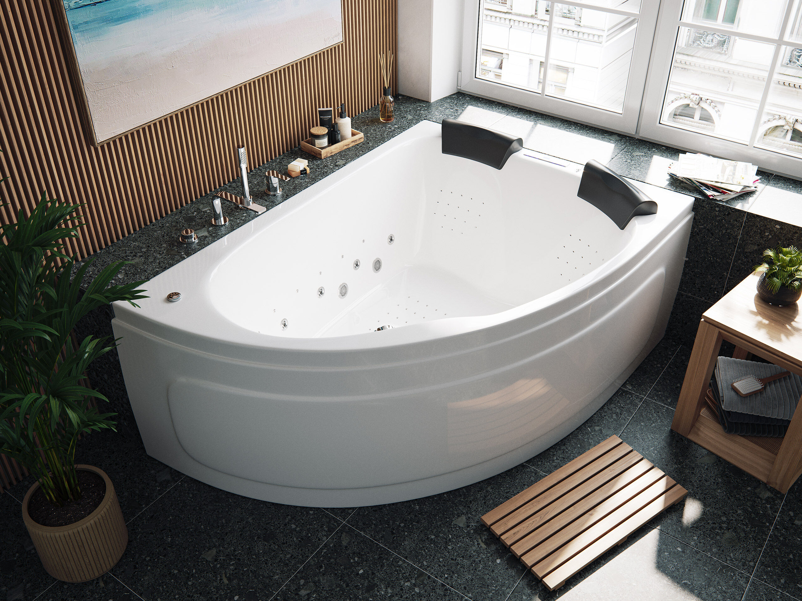 Whirlpool Royal XL Ultra 180 rechts Made in Germany 89 Düsen & LED ohne Armatur