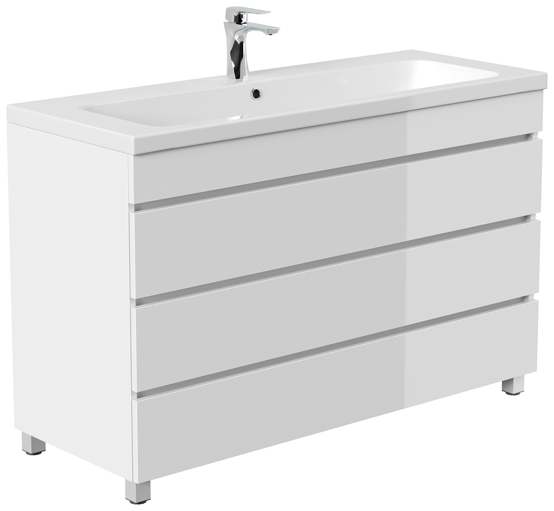 Stand Badmöbel Via 120 SoftClose weiss hochglanz mit 3 grifflosen Schubladen
