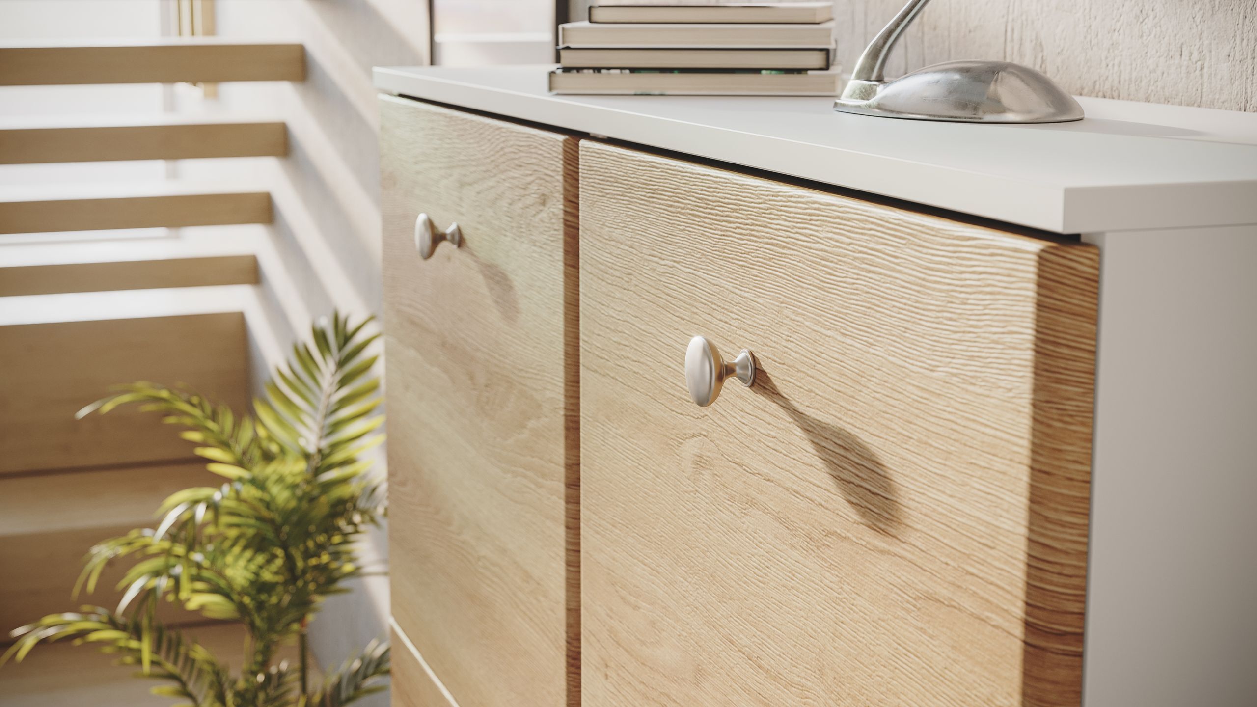 Garderobe Set 113 Brawley 2 tlg Schuhschrank 8 Klappen 32 Paar Weiss-Eiche
