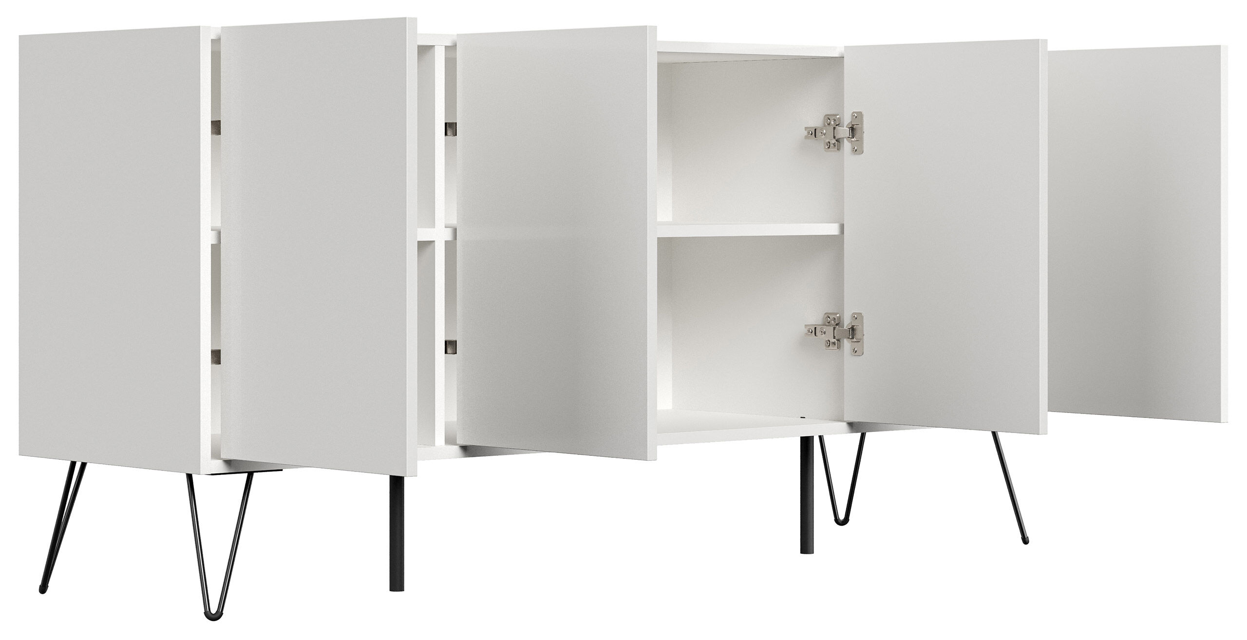 Raumwunder XL Sideboard Kommode Maxim 155cm stehend 4 Türen Weiß hochglanz