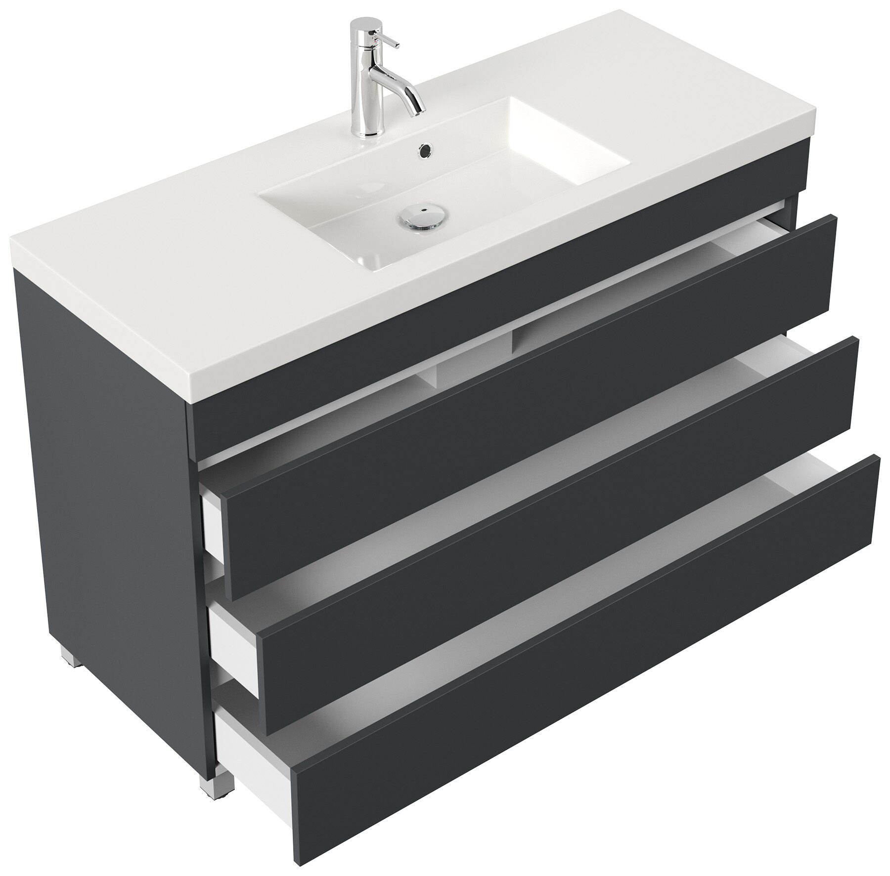 Stand Badmöbel GENEVA 120 SoftClose weiss hochglanz mit 3 grifflosen Schubladen